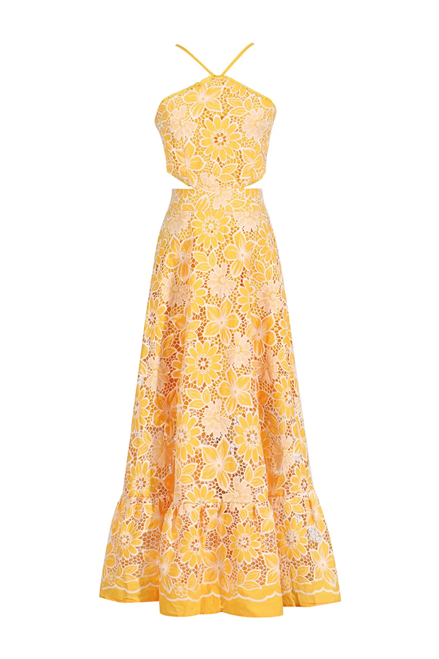 Michaelia Yellow Cut Out Halter Dress