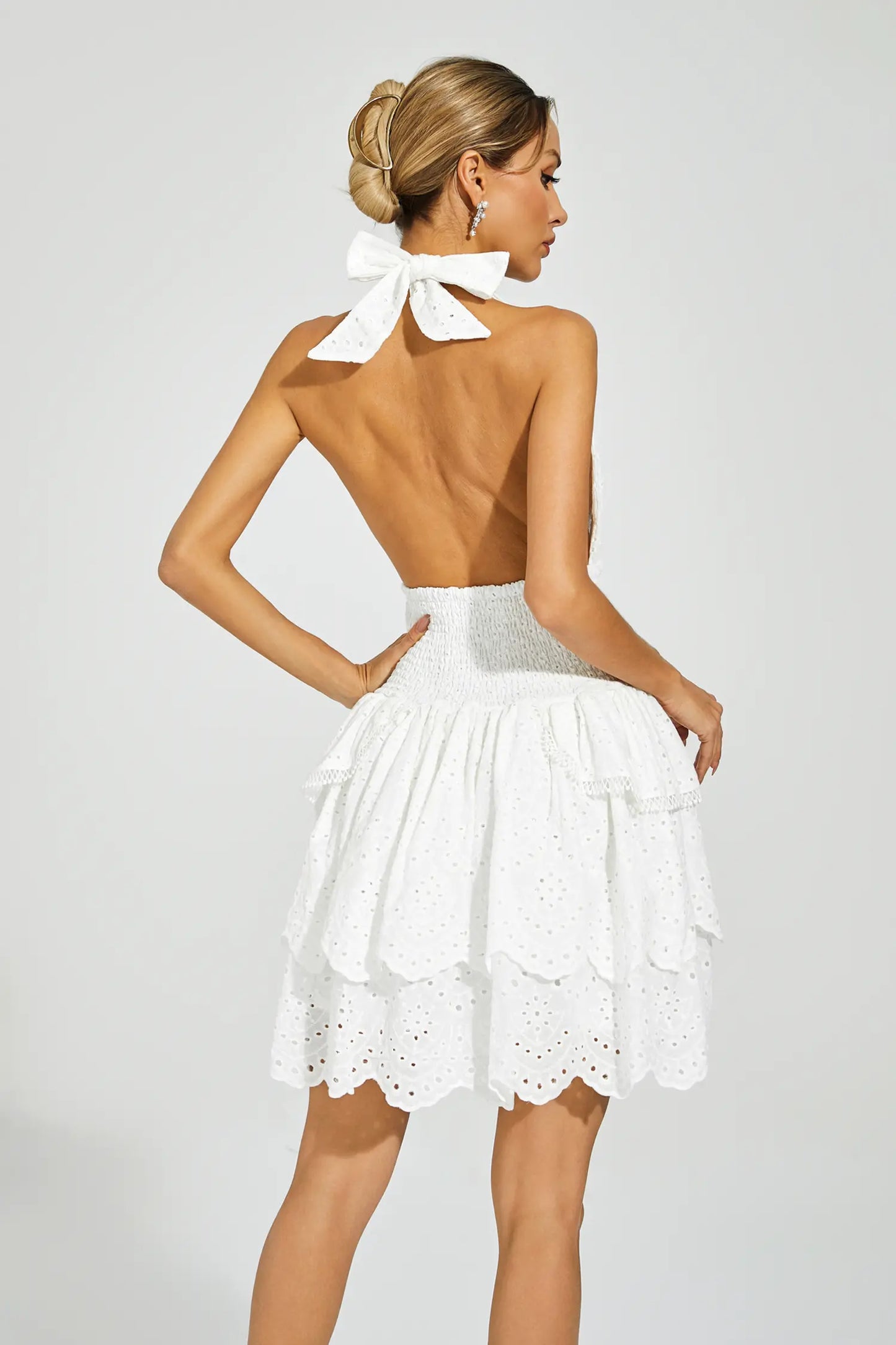 Landry White V-neck Halter Dress