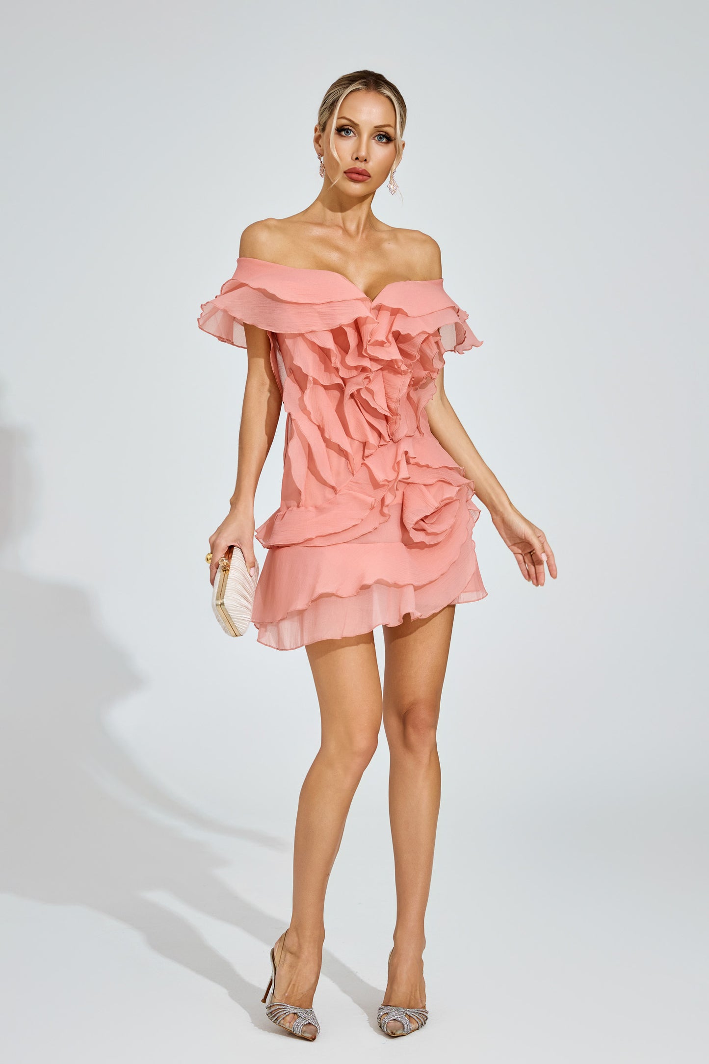 Bronte Coral Ruffled Mini Dress