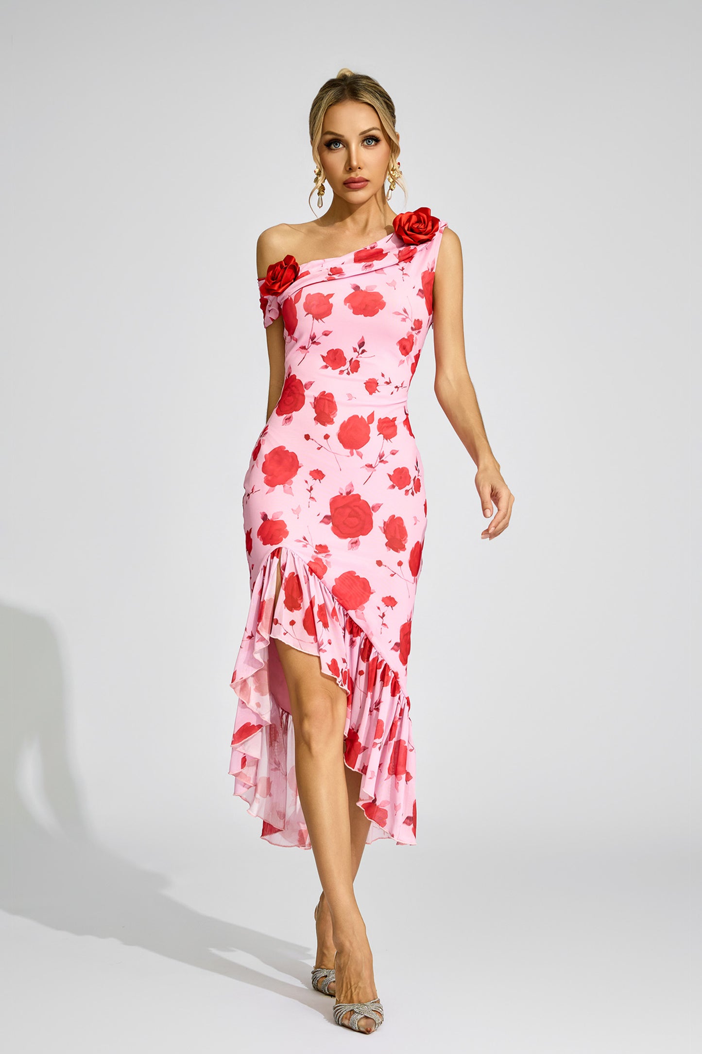 Aldridge Pink Rose - Print One - Shoulder Dress
