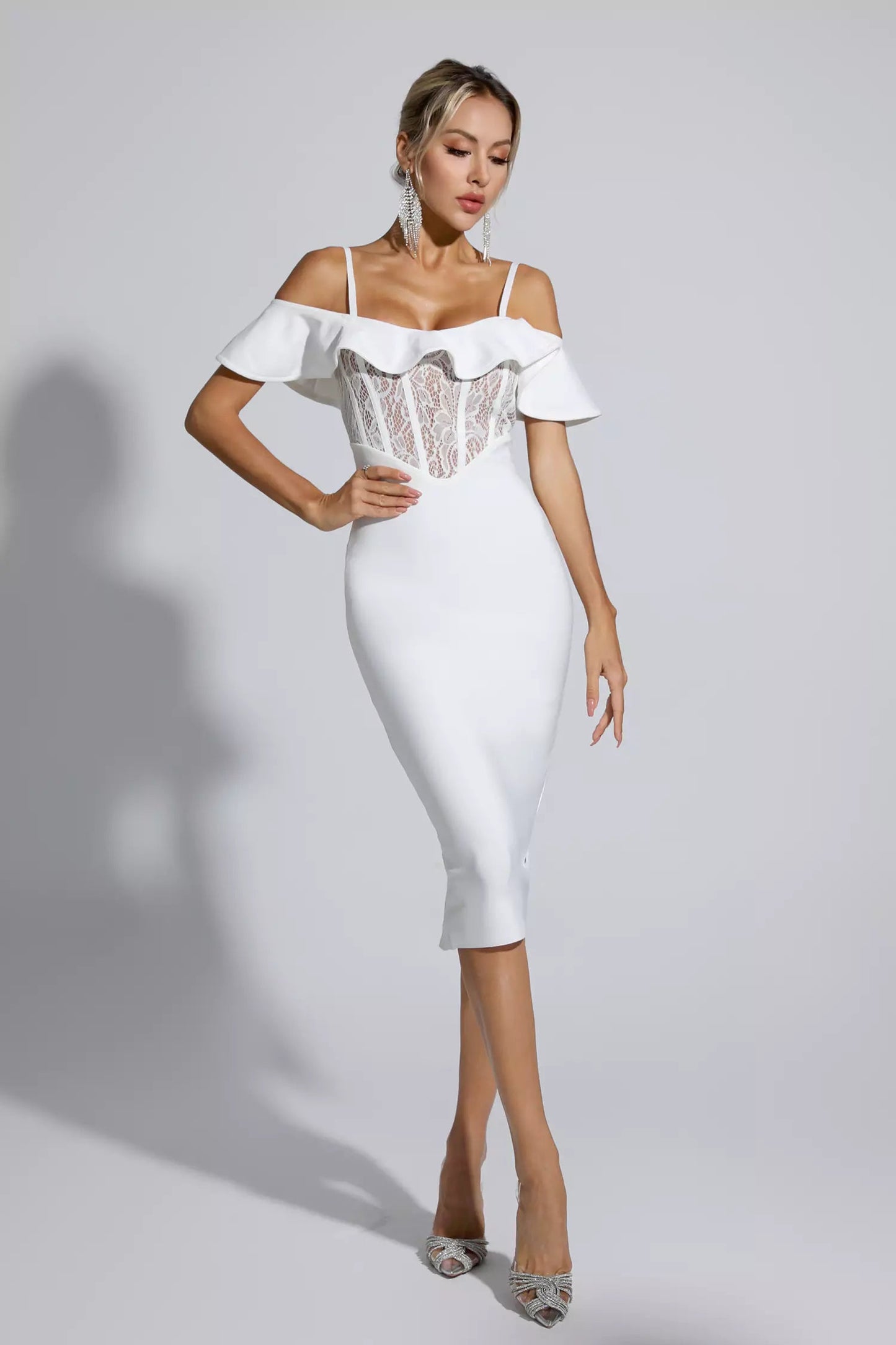 Alicia White Lace Bandage Midi Dress