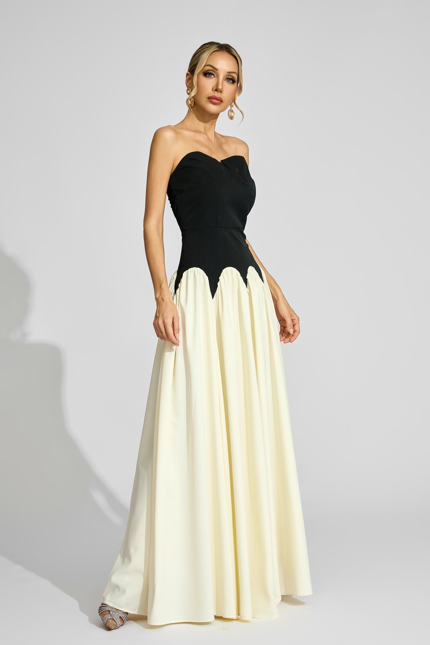 Beaufort Black White Contrast Strapless Dress