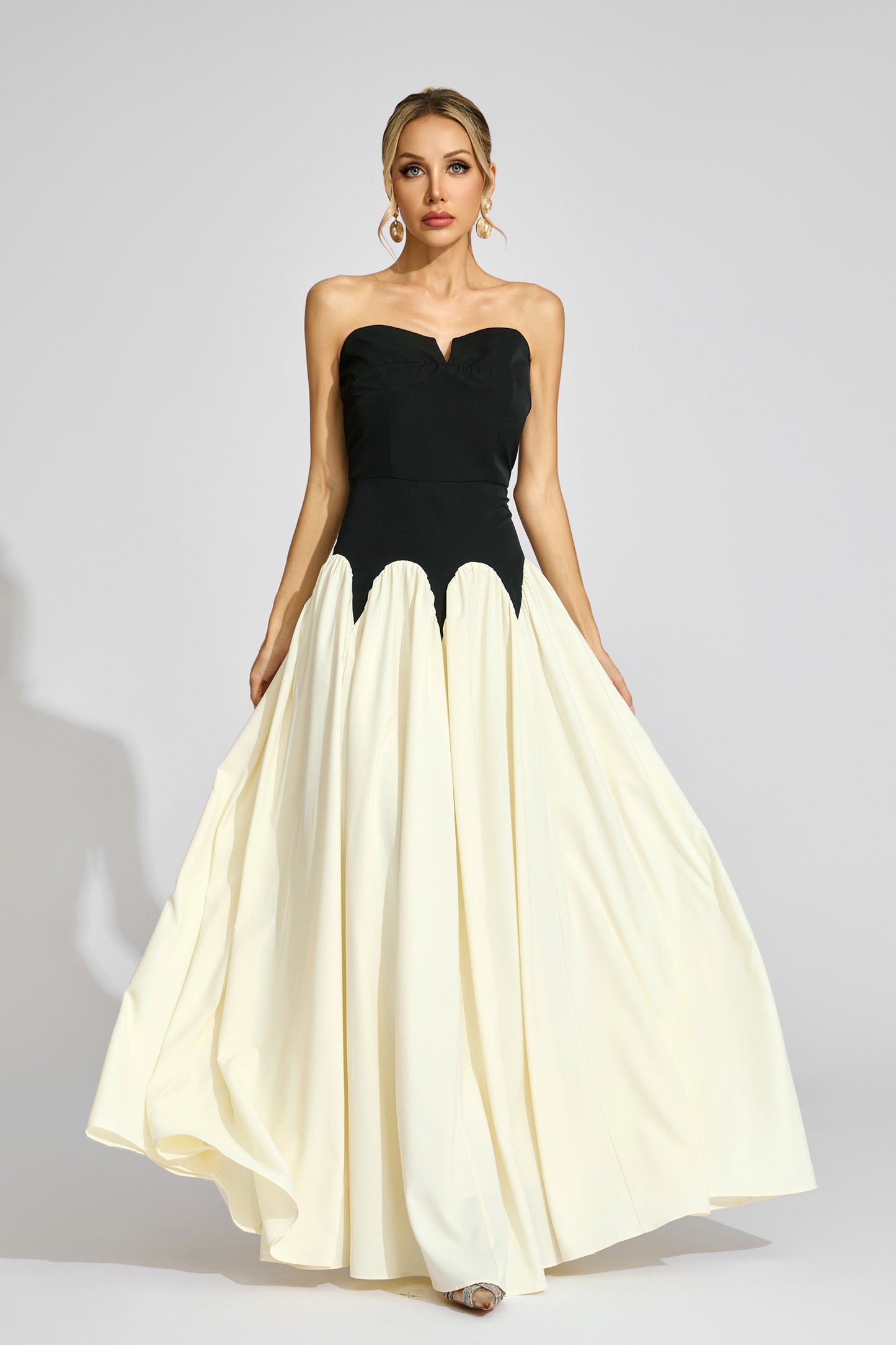 Beaufort Black White Contrast Strapless Dress