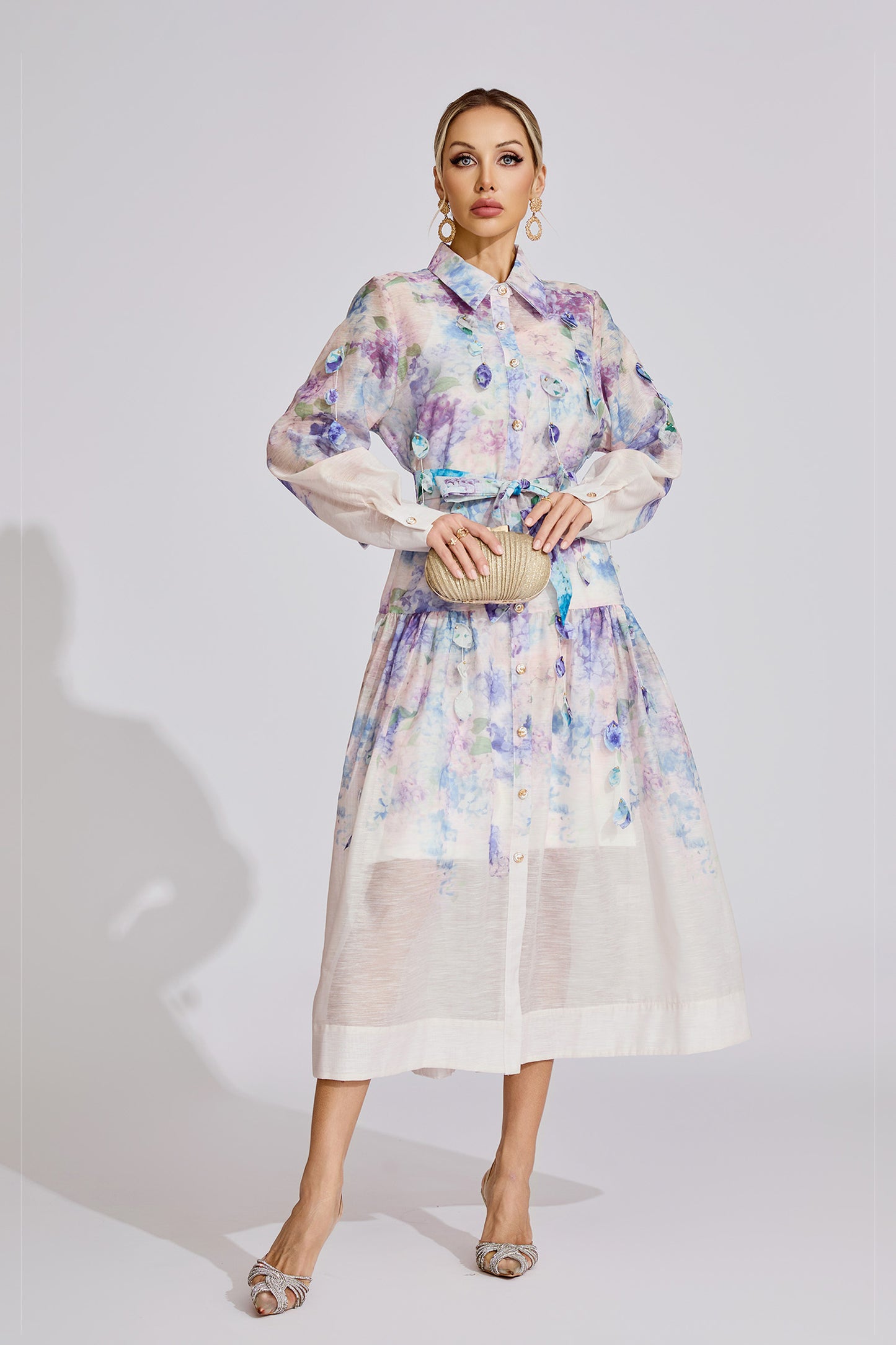 Blair Purple Printed Long Sleeve Dress