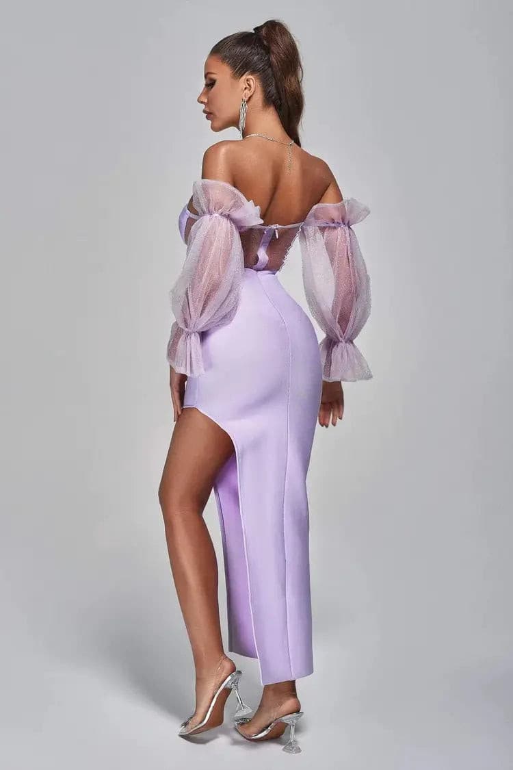 Blakely Purple Mesh Strapless Bodycon Dress