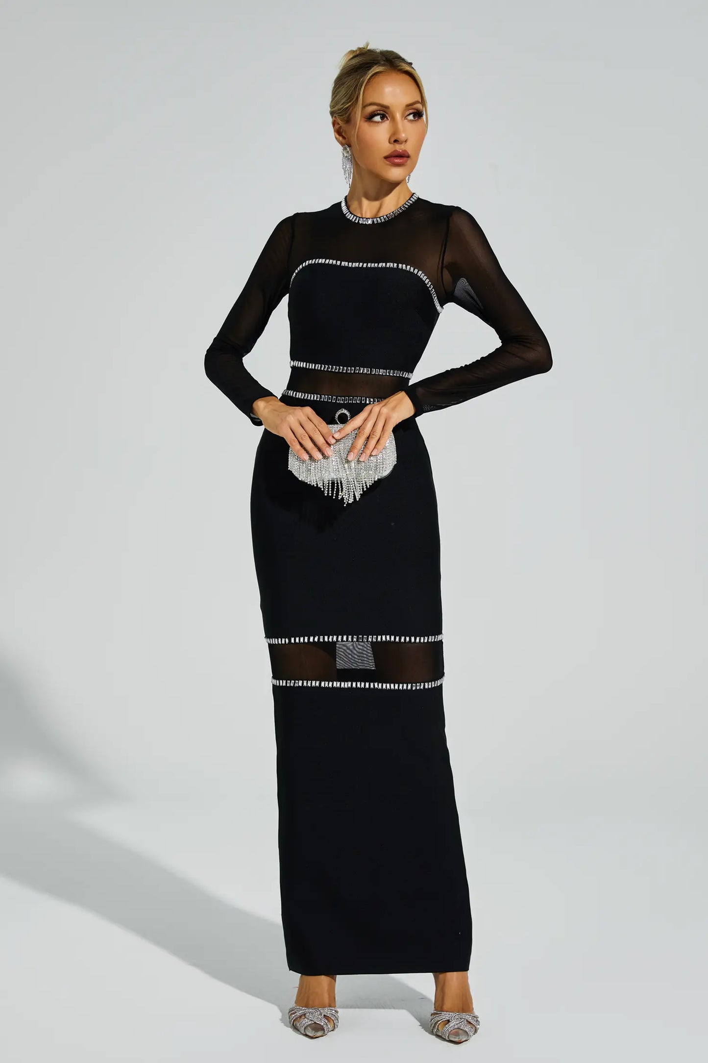 Boyle Black Mesh Bandage Dress