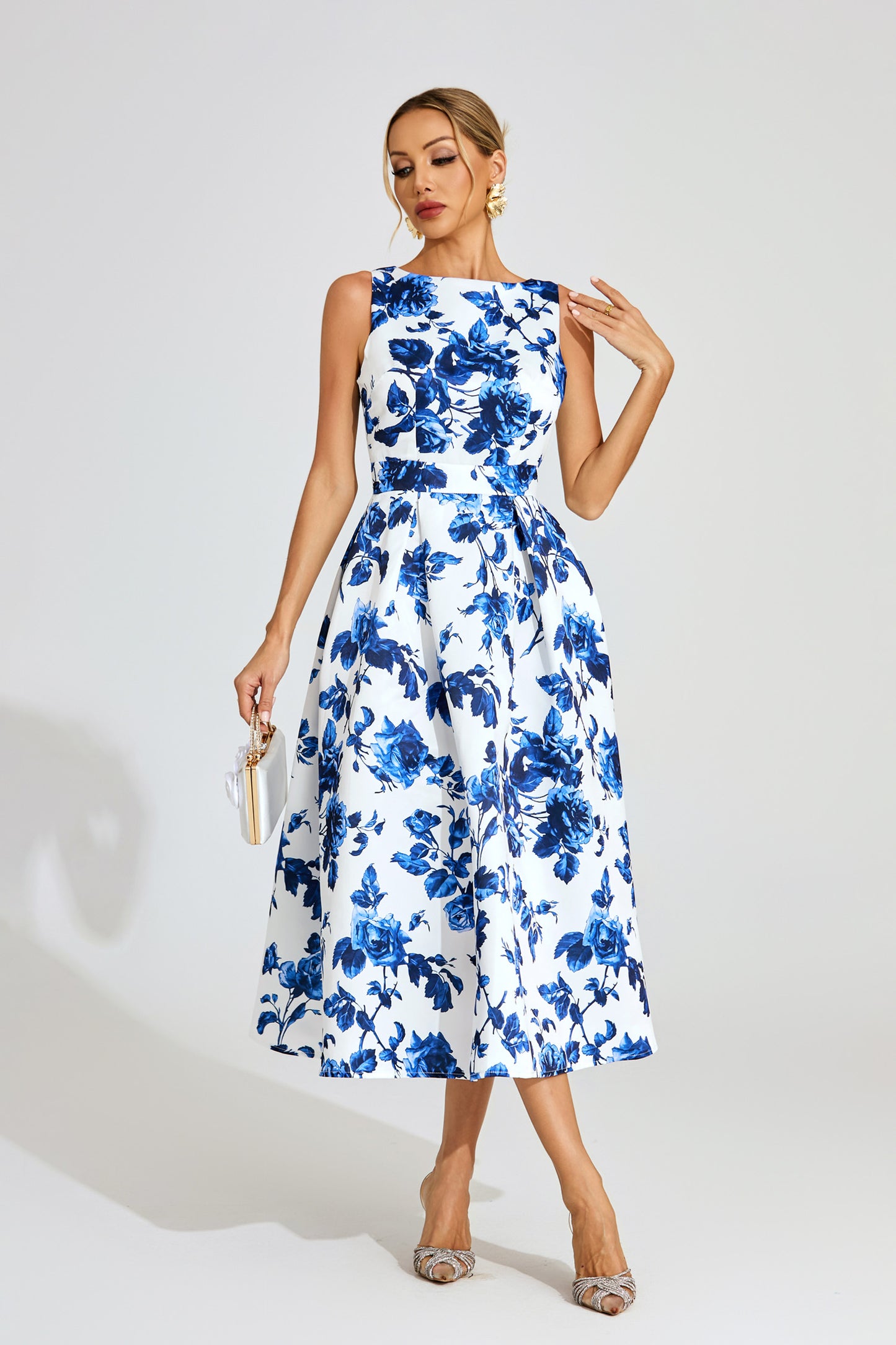 Candice Blue Floral Midi Dress