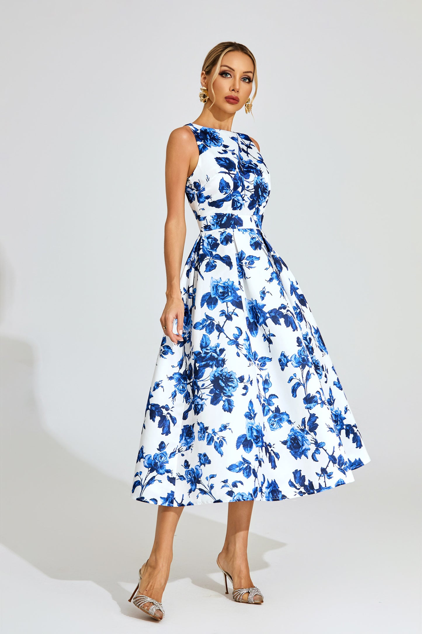 Candice Blue Floral Midi Dress