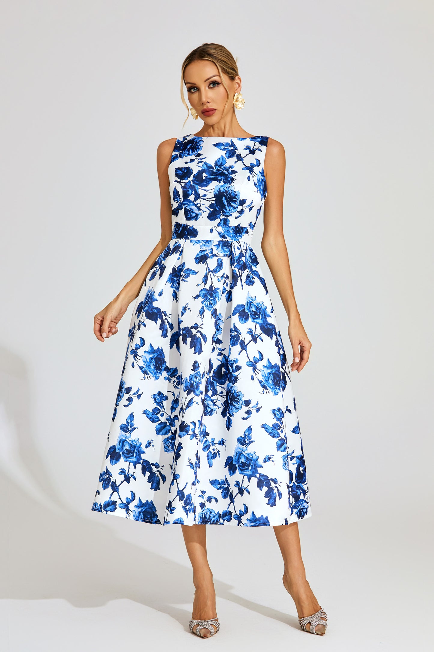 Candice Blue Floral Midi Dress