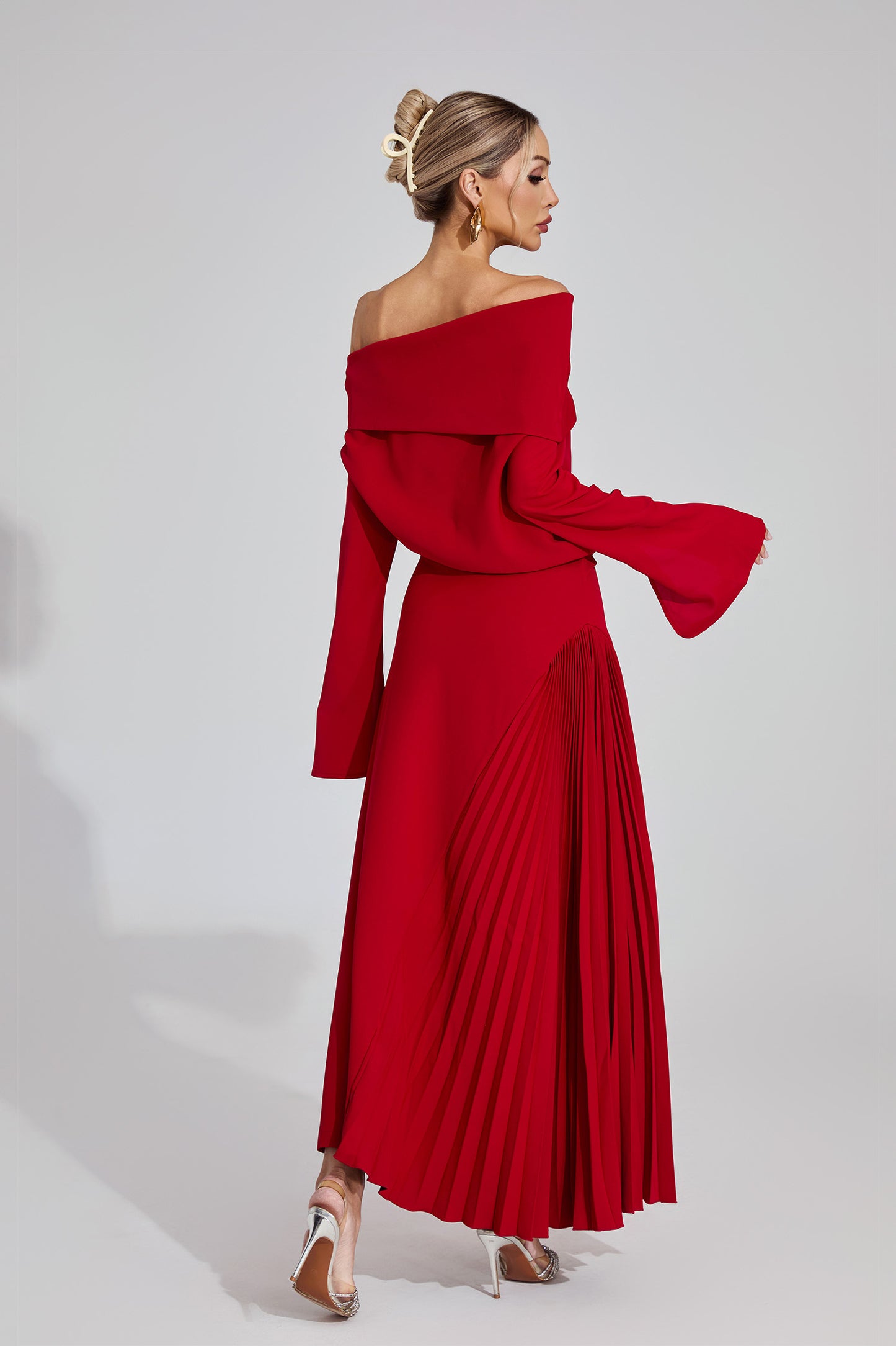 Celeste Red Asymmetric Maxi Dress