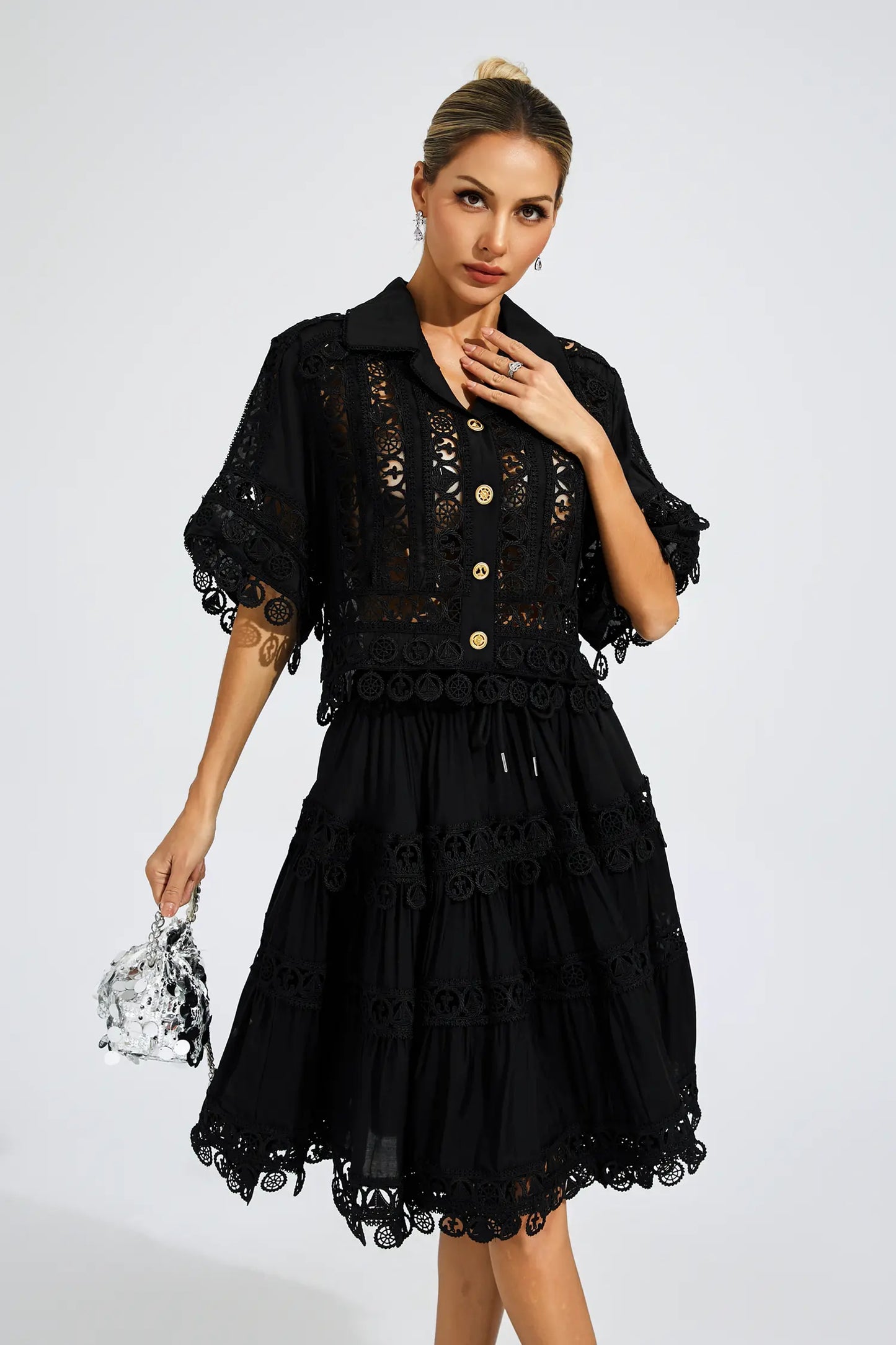 Churchill Black Lace Cut Out Set