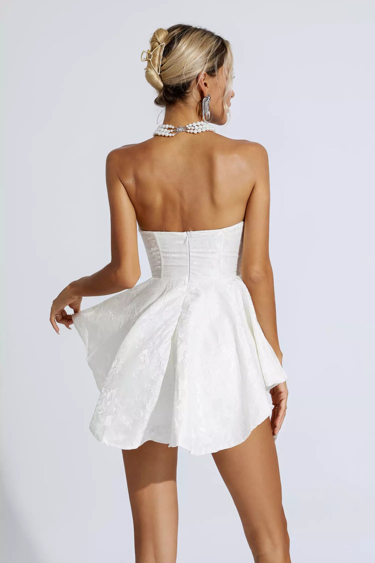 Daleyza White Lace Jacquard Bandeau Dress