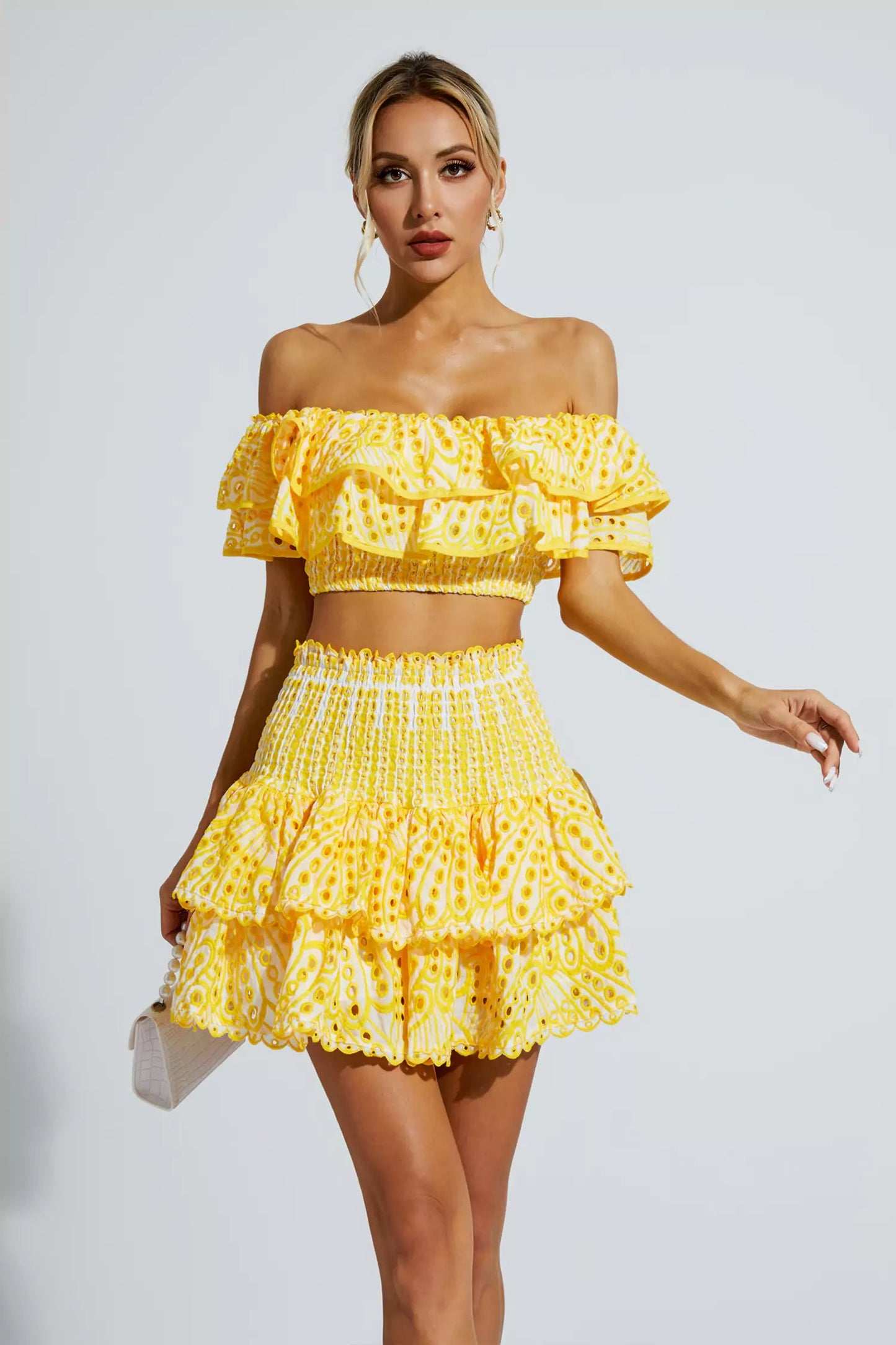 Dorothy Yellow Floral Ruffle Off-Shoulder Set