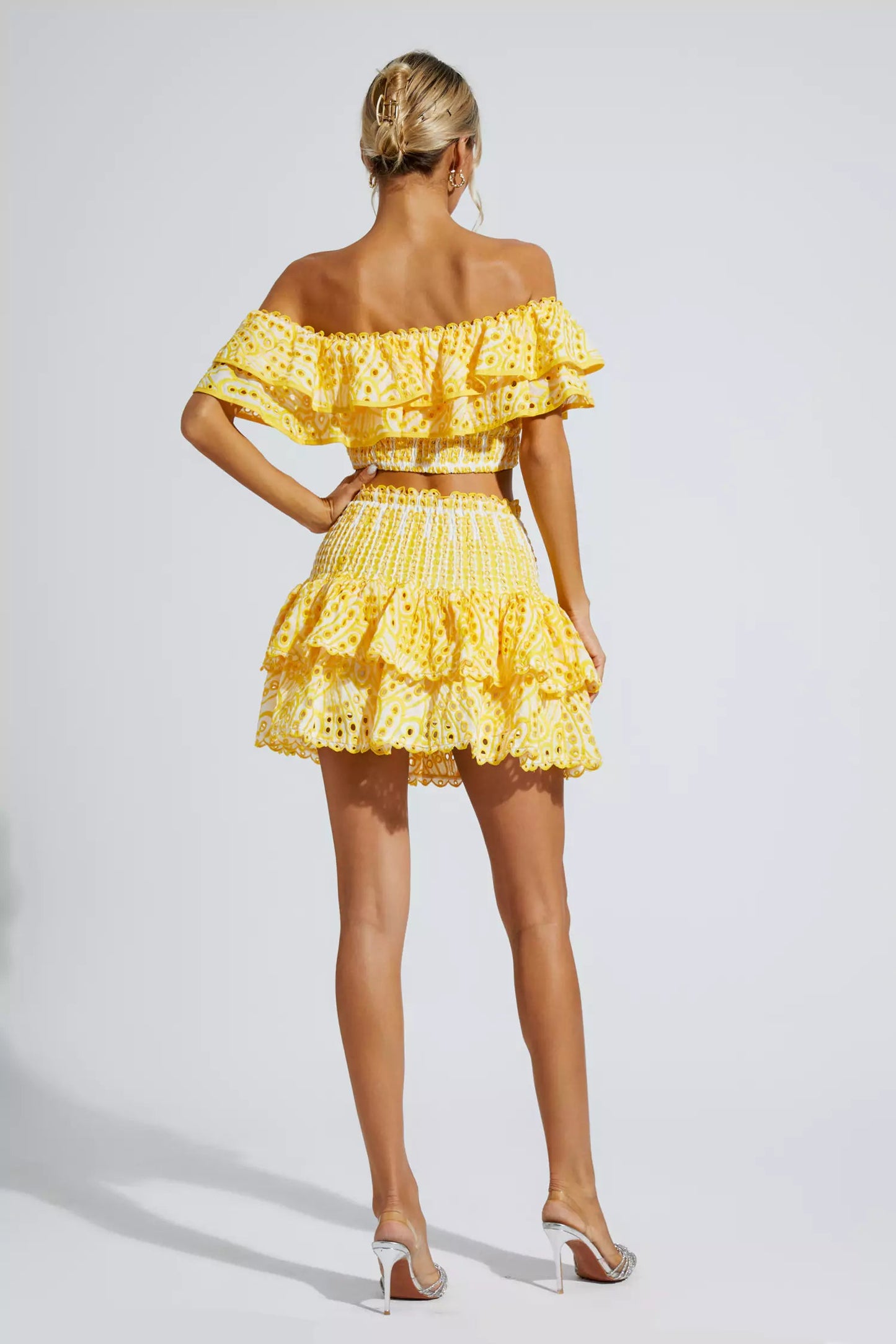 Dorothy Yellow Floral Ruffle Off-Shoulder Set