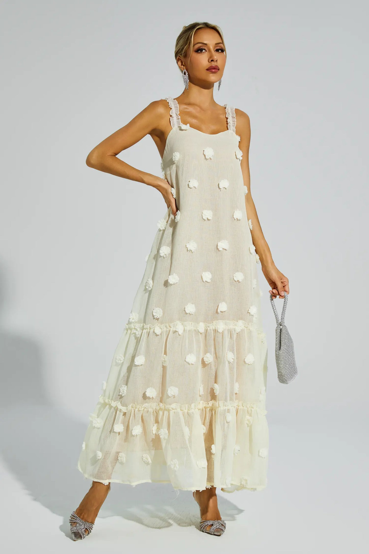Eartha Apricot Flower Embellished Slip Dress