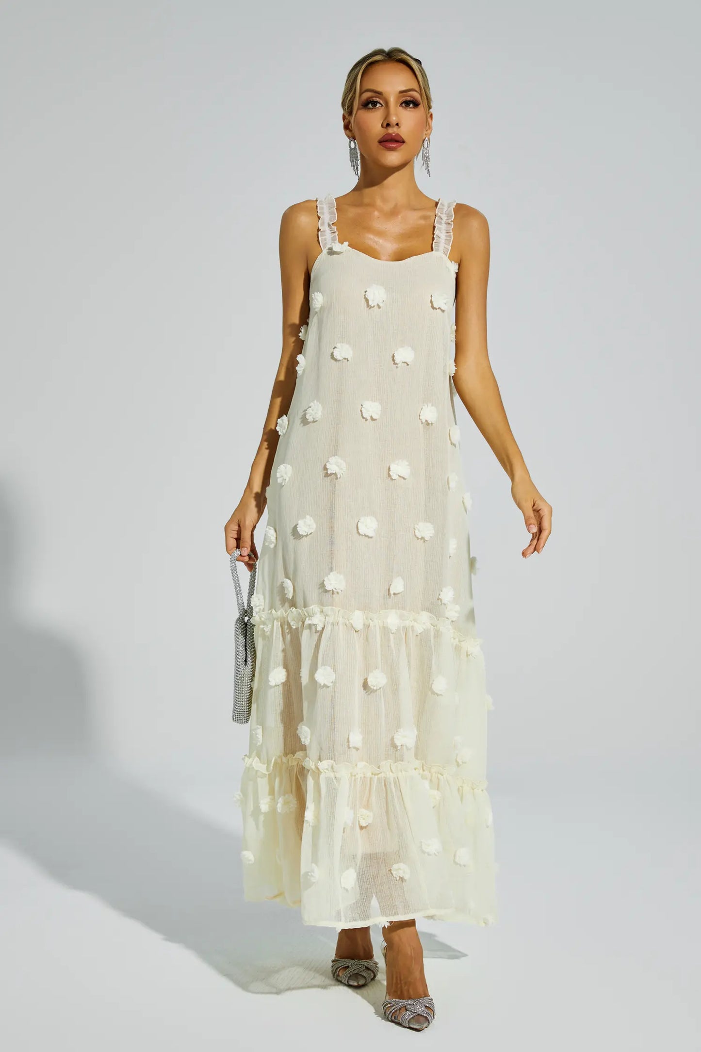 Eartha Apricot Flower Embellished Slip Dress