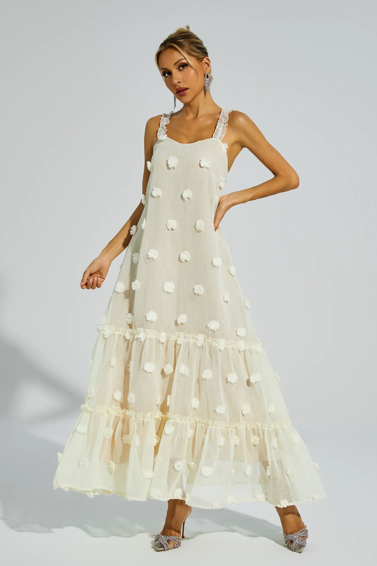 Eartha Apricot Flower Embellished Slip Dress
