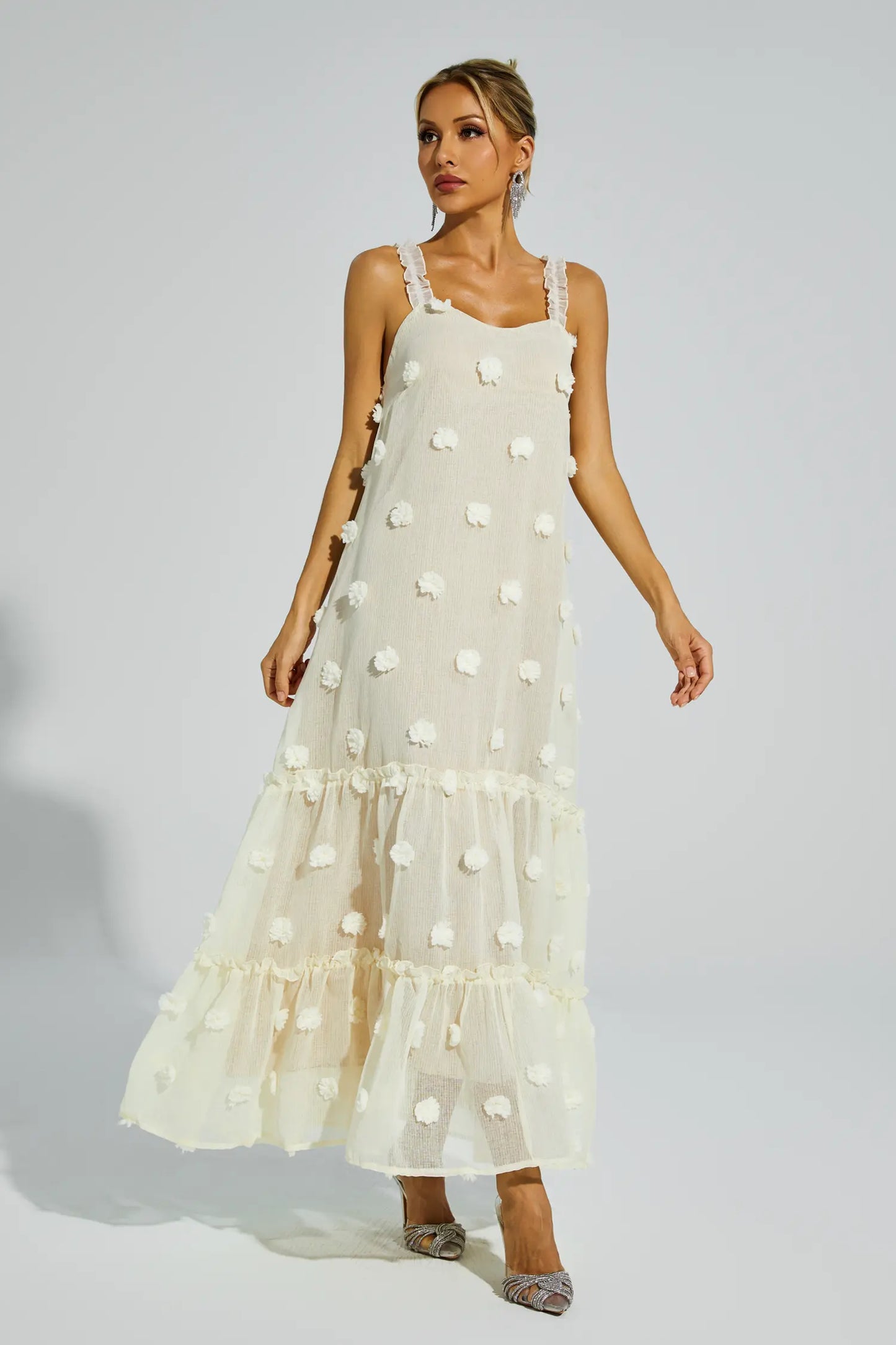 Eartha Apricot Flower Embellished Slip Dress