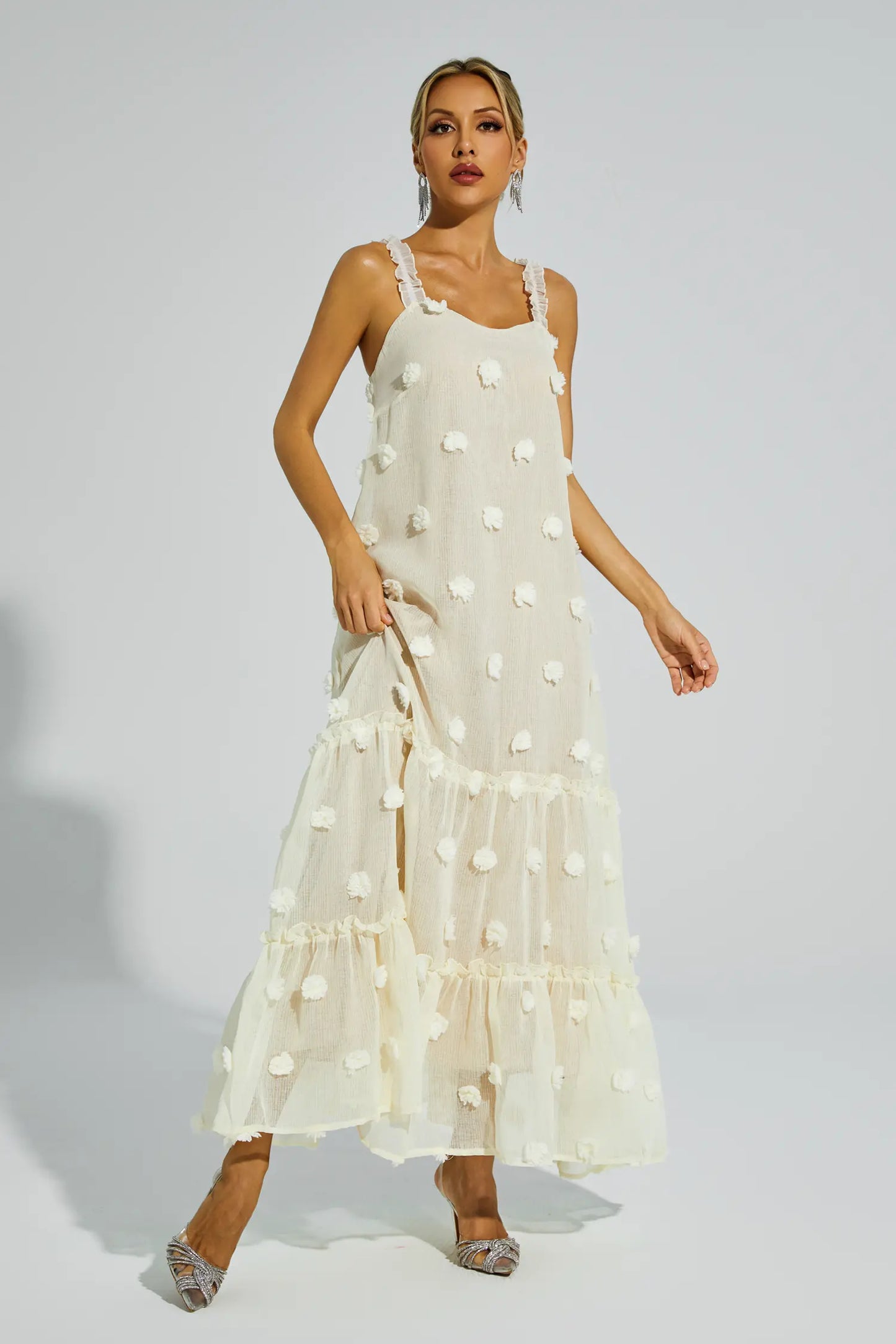 Eartha Apricot Flower Embellished Slip Dress