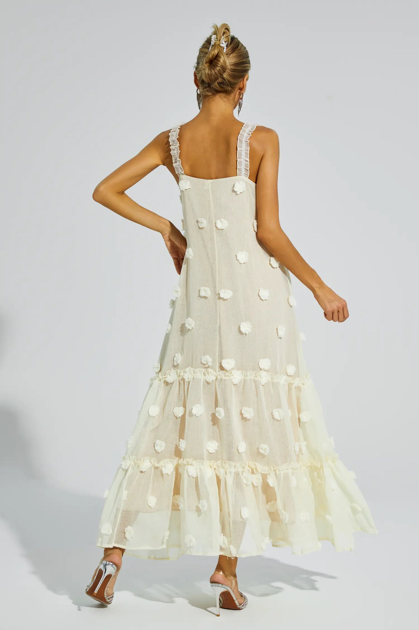 Eartha Apricot Flower Embellished Slip Dress