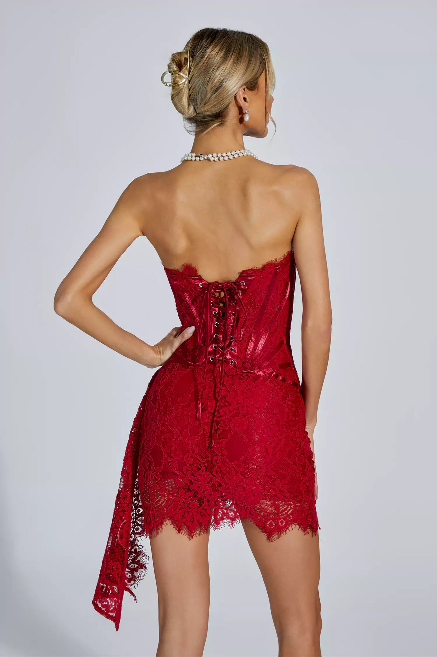 Eileen Red Lace Off Shoulder Mini Dress