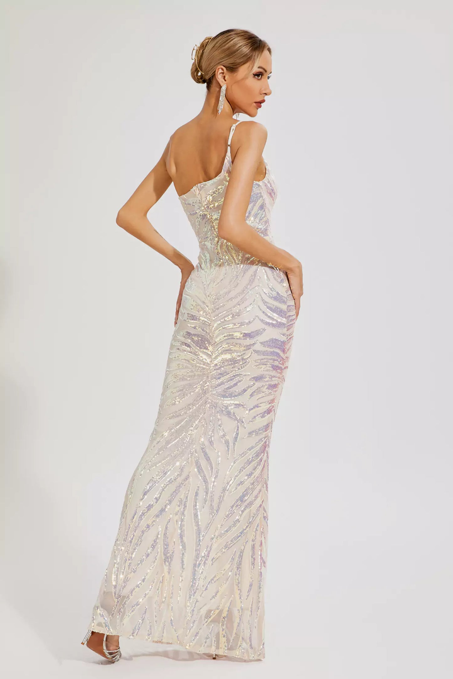 Elia Apricot Sequins One-shoulder Dress