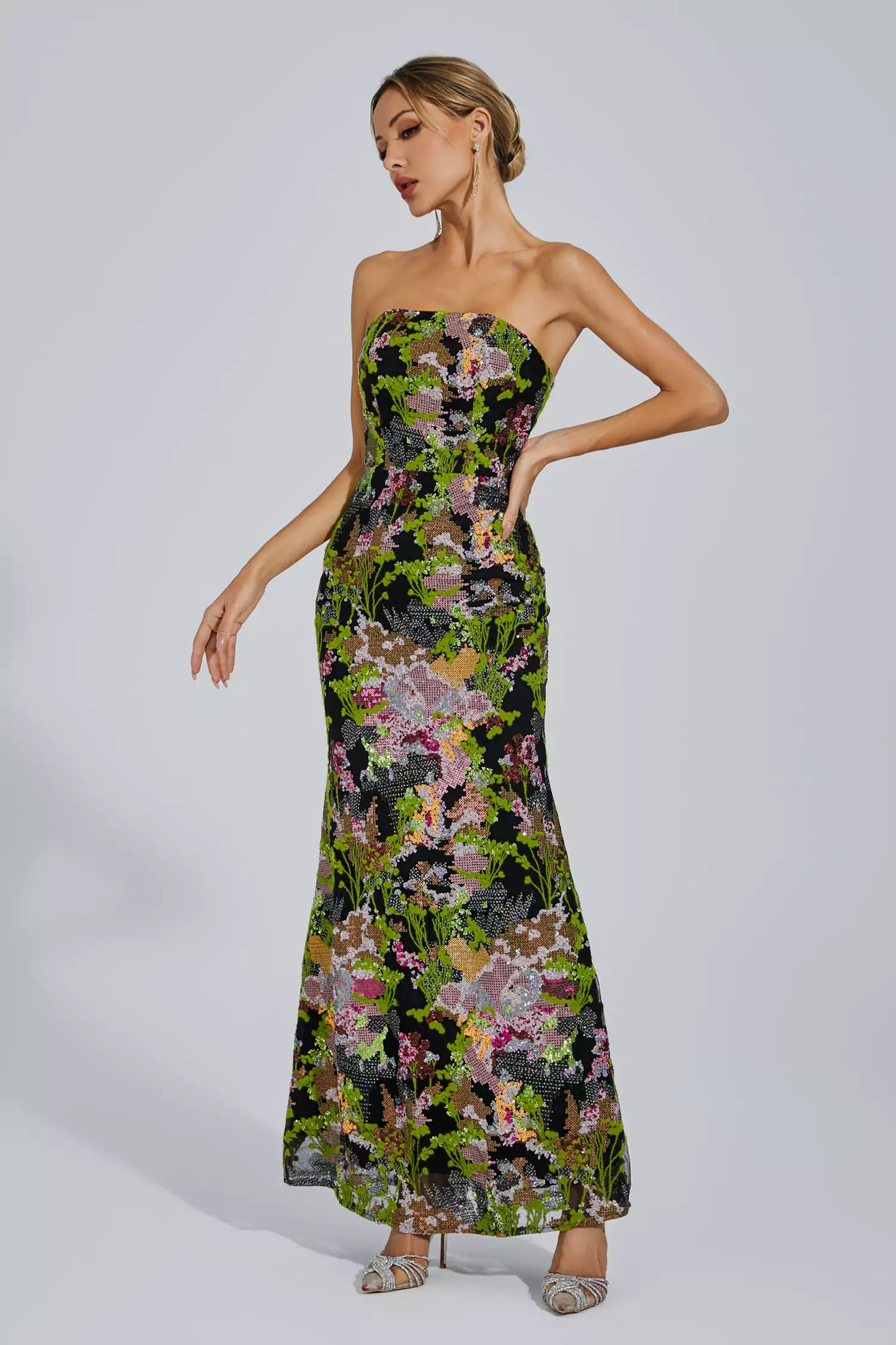 Elina Green Off-shoulder Sequin Dress