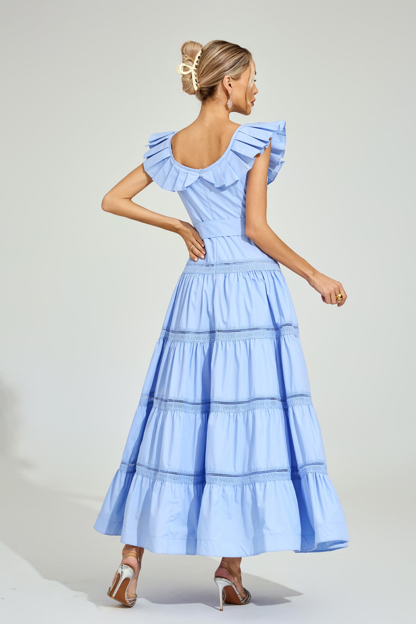 Florence Blue Ruffled Neckline Maxi Dress