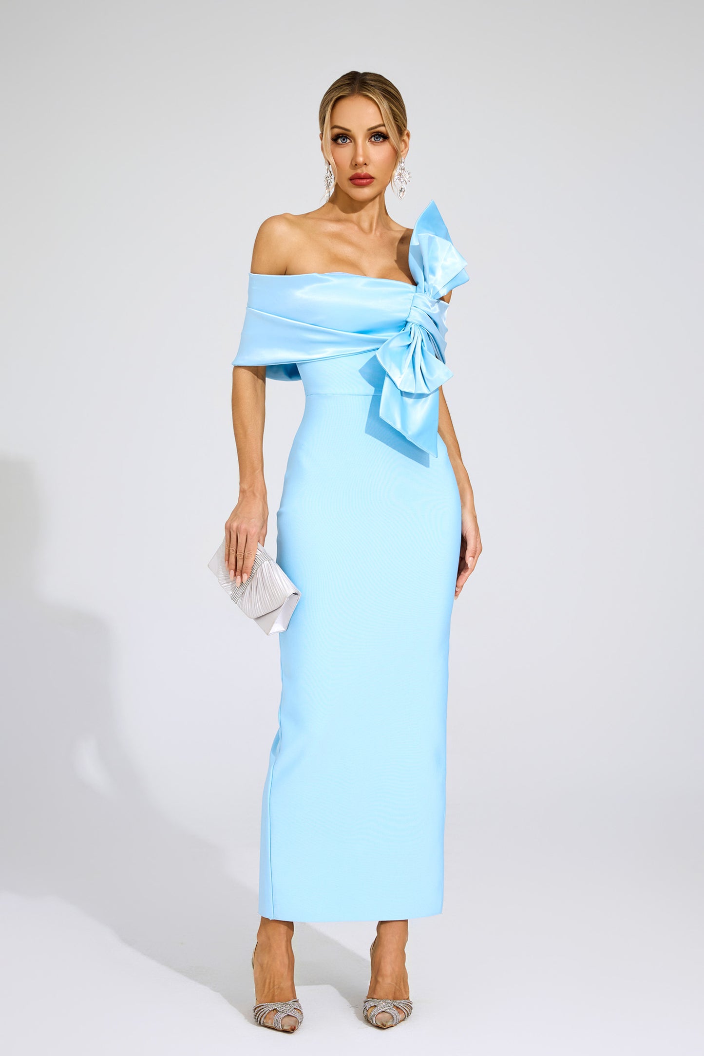 Foster Blue Bow Tie Bandage Dress