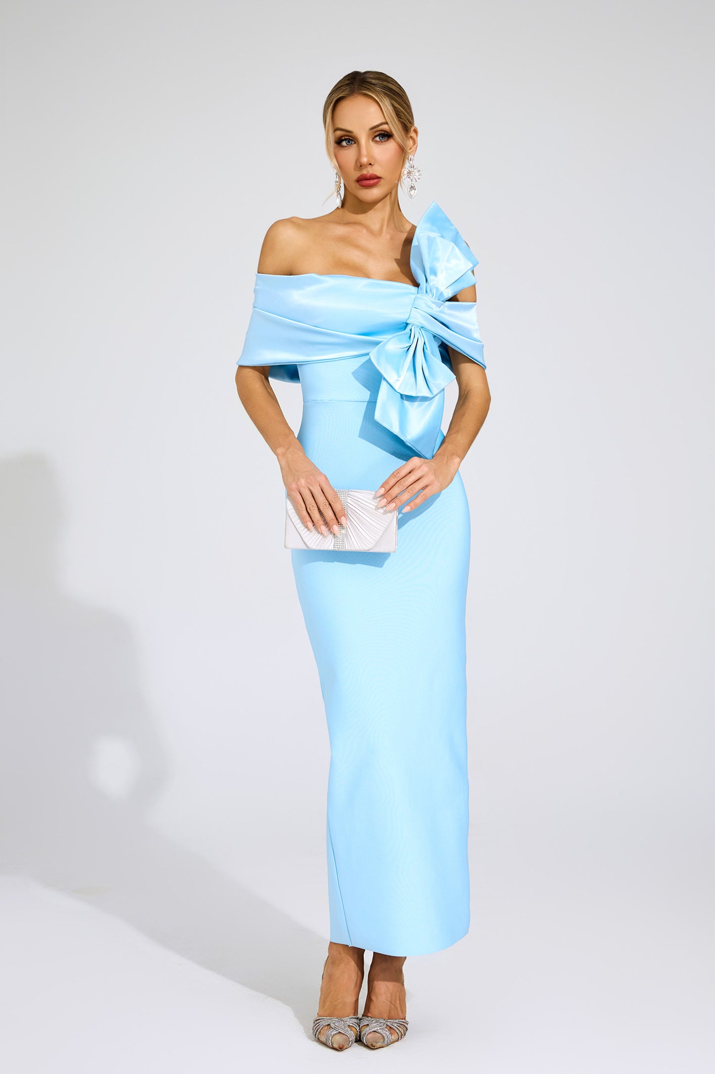 Foster Blue Bow Tie Bandage Dress