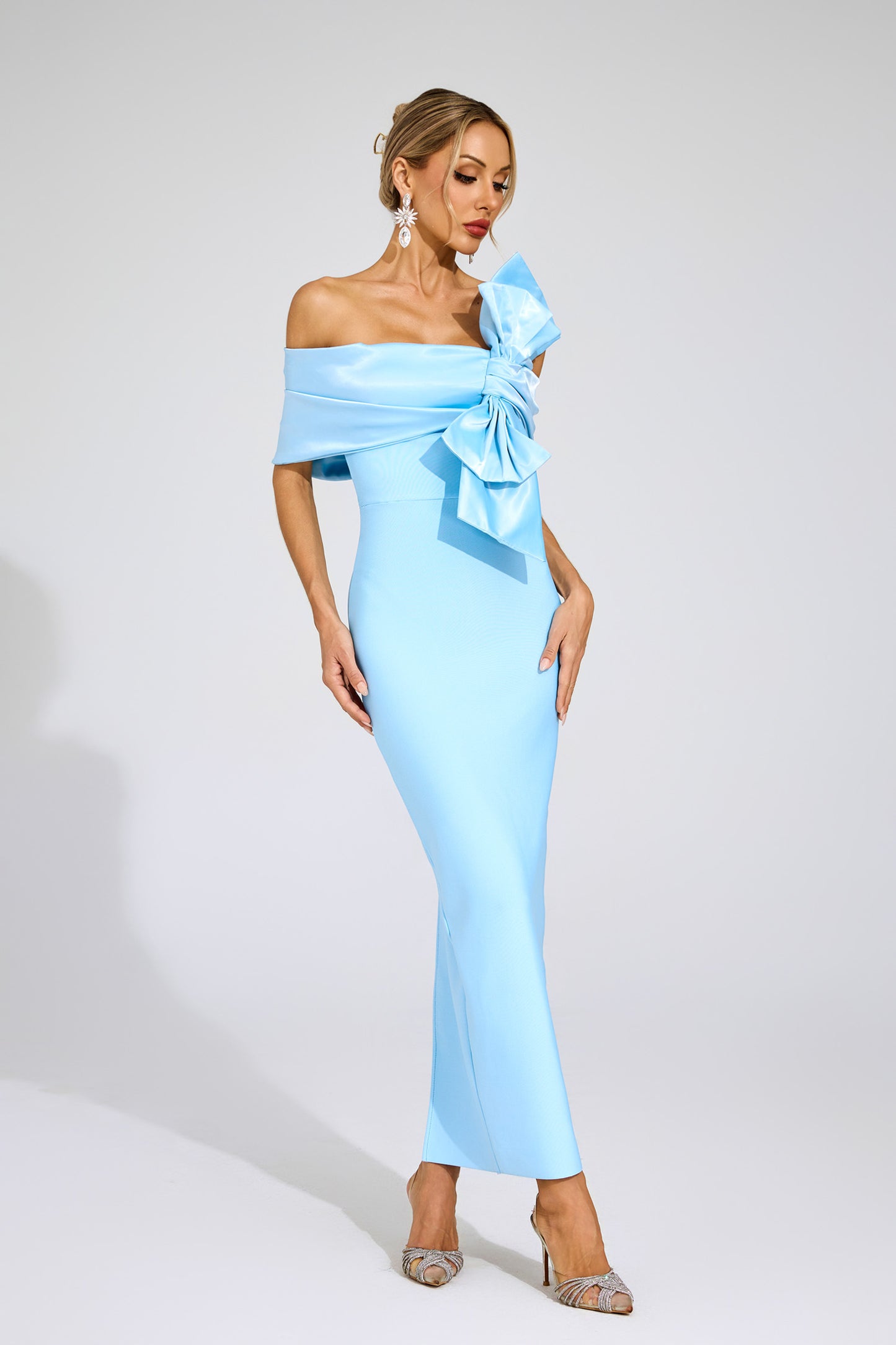 Foster Blue Bow Tie Bandage Dress