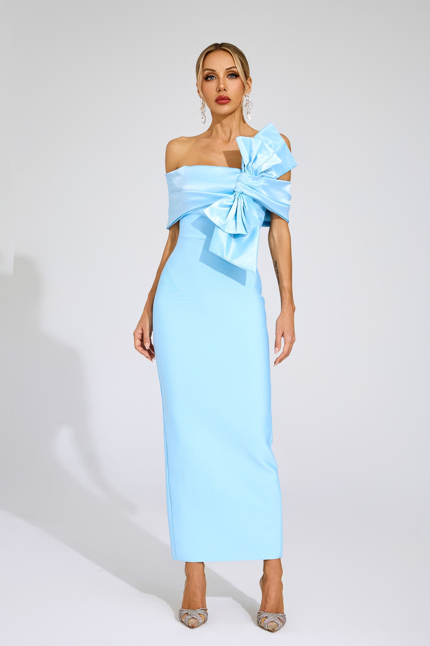 Foster Blue Bow Tie Bandage Dress