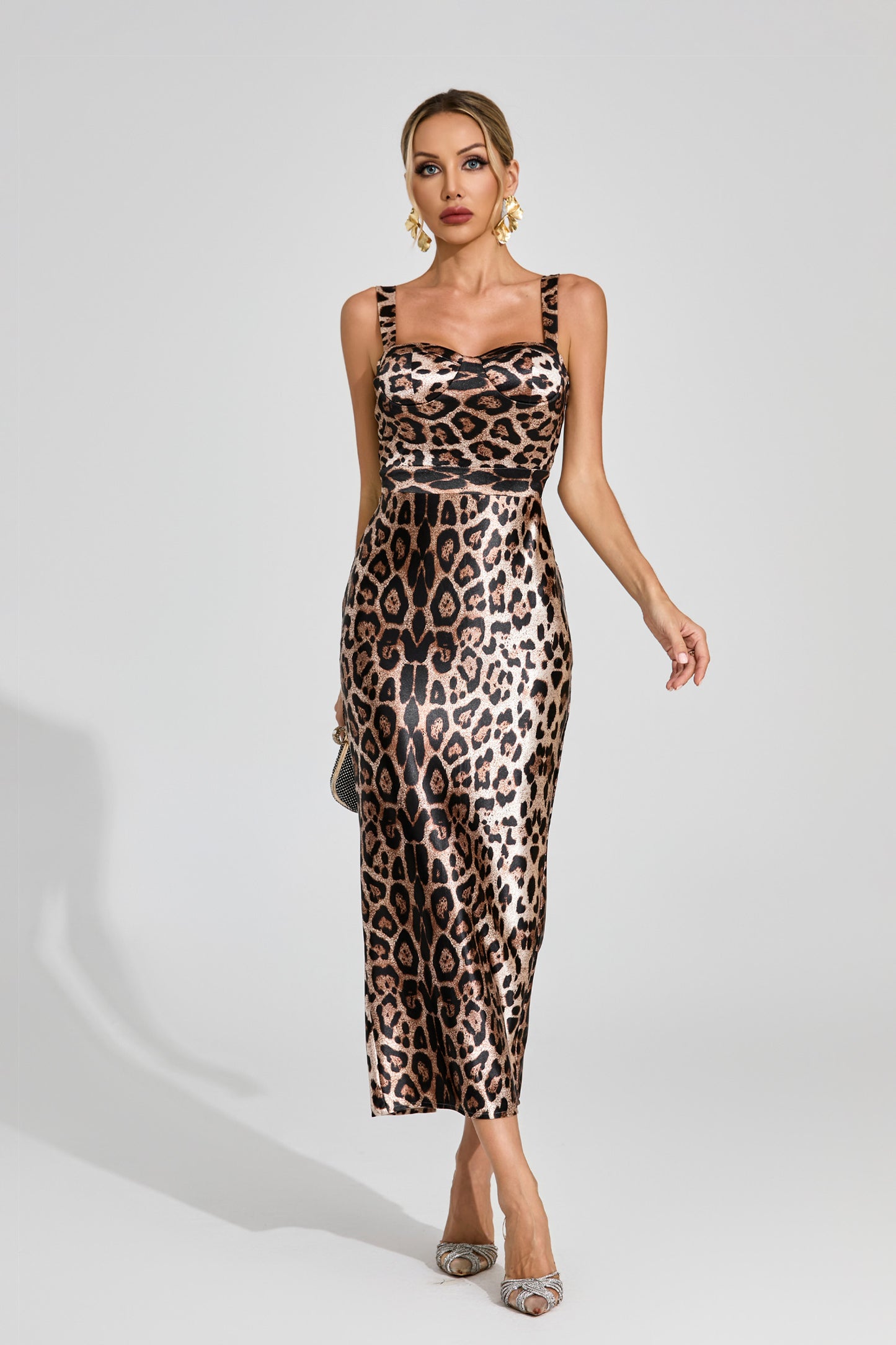 Grote Leopard Print Satin Midi Dress