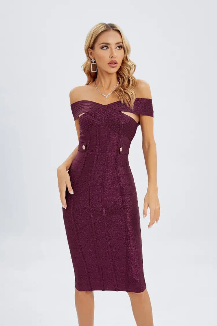 Hailey Wine Red Strapless Sequin Cross Dress