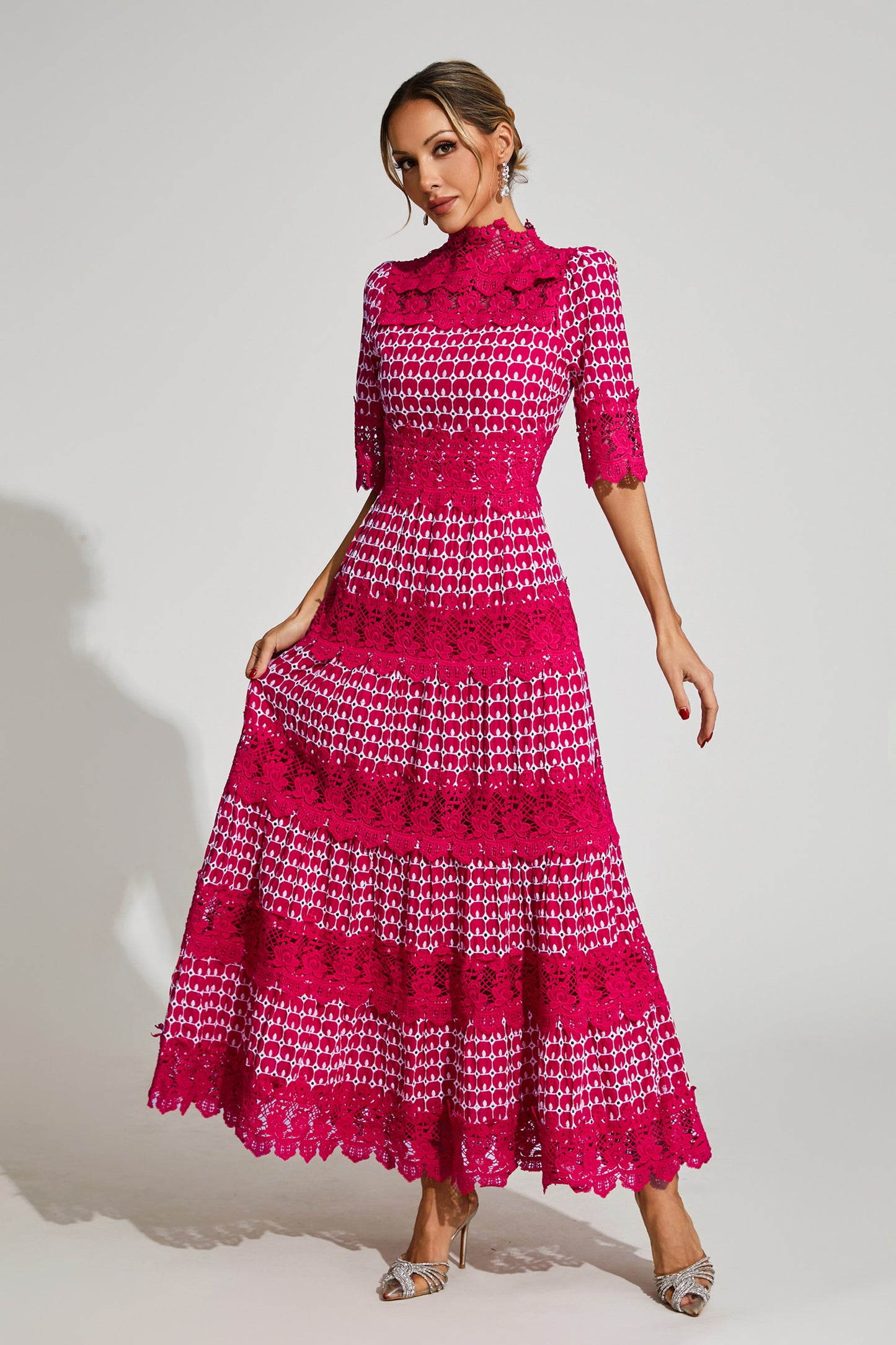 Henley Red Cut Out Long Sleeve Dress