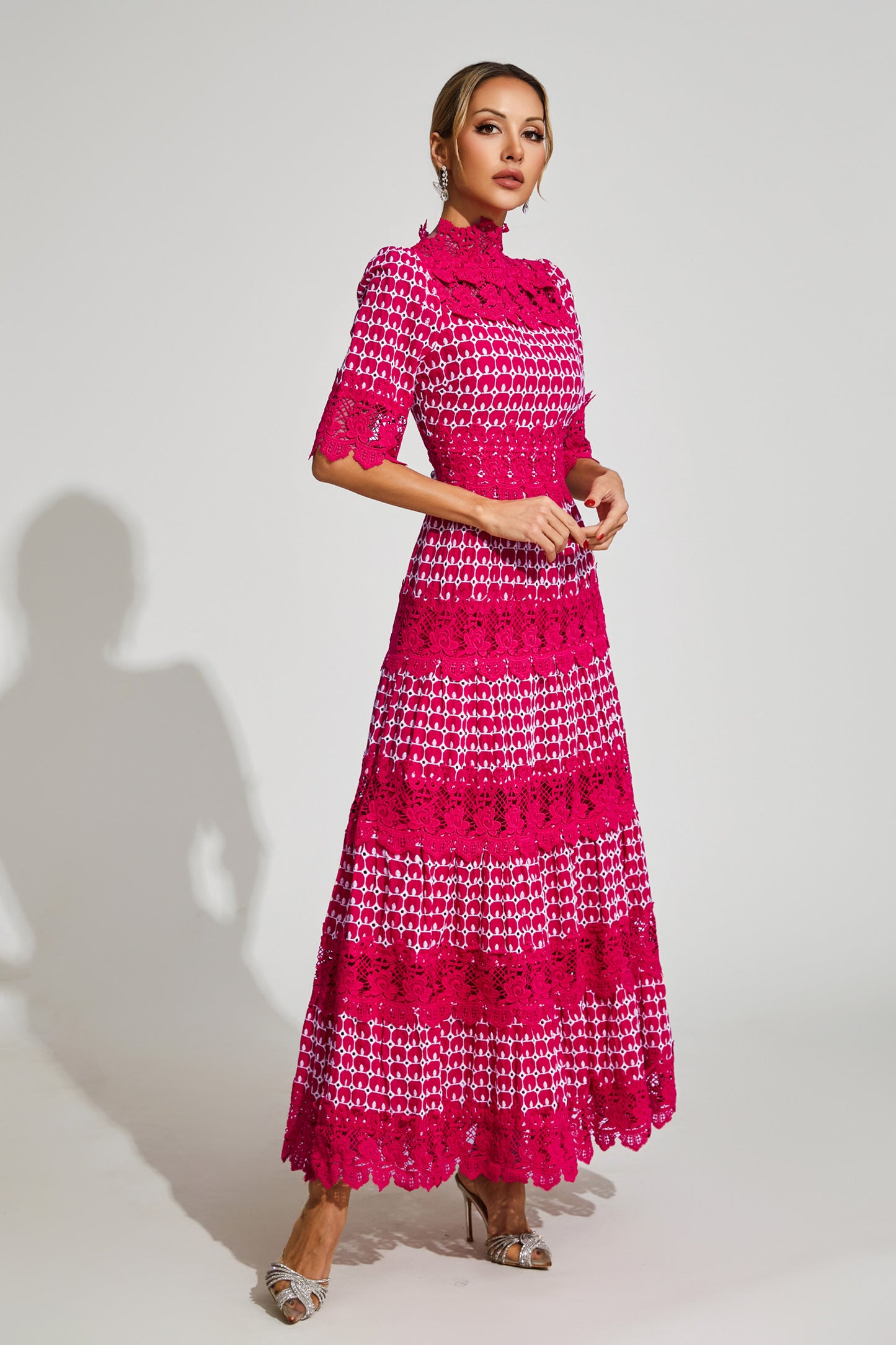 Henley Red Cut Out Long Sleeve Dress