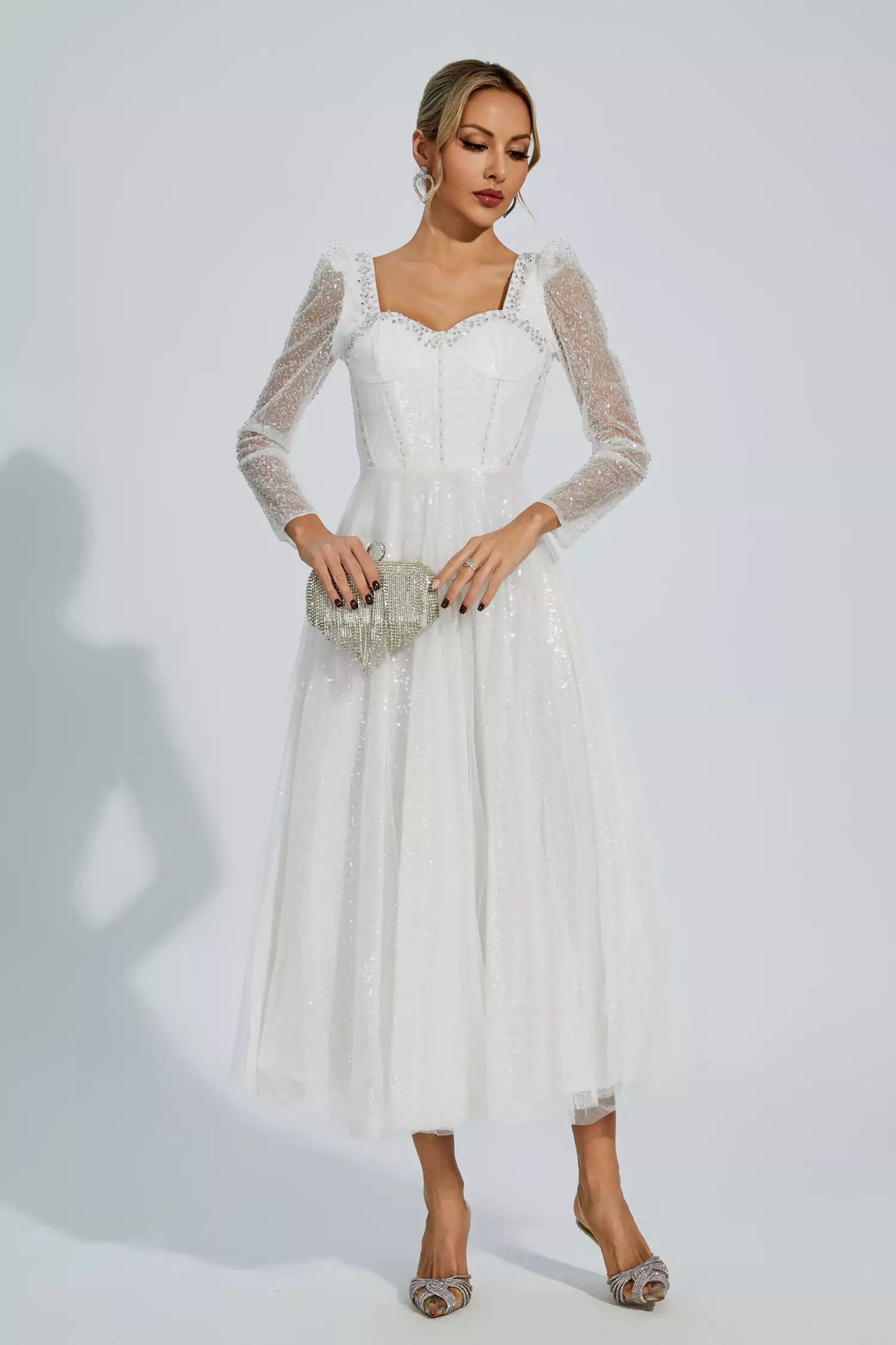 Kamiyah White Mesh Midi Dress