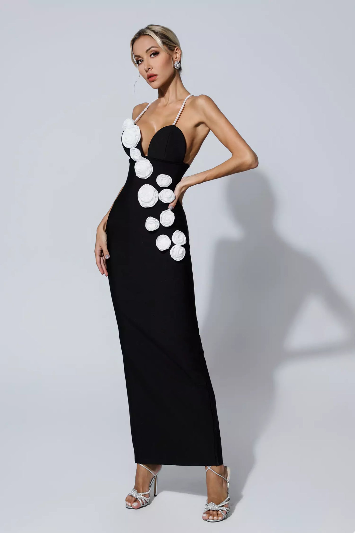 Kathryn Black Pearl Slip Floral Bandage Dress