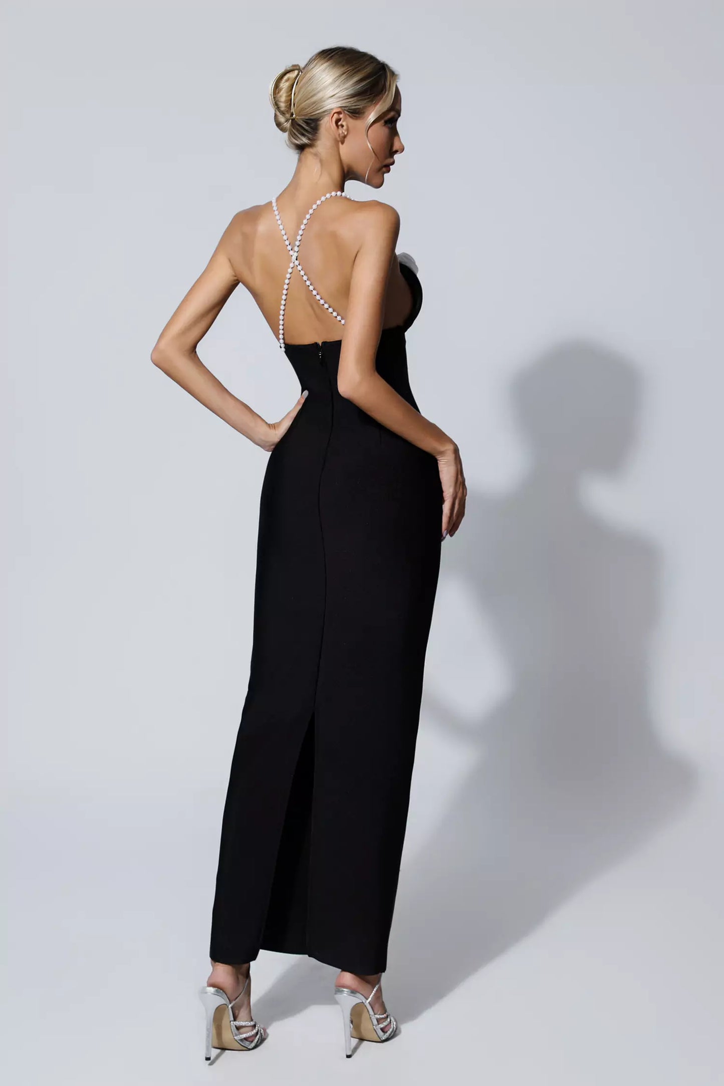 Kathryn Black Pearl Slip Floral Bandage Dress