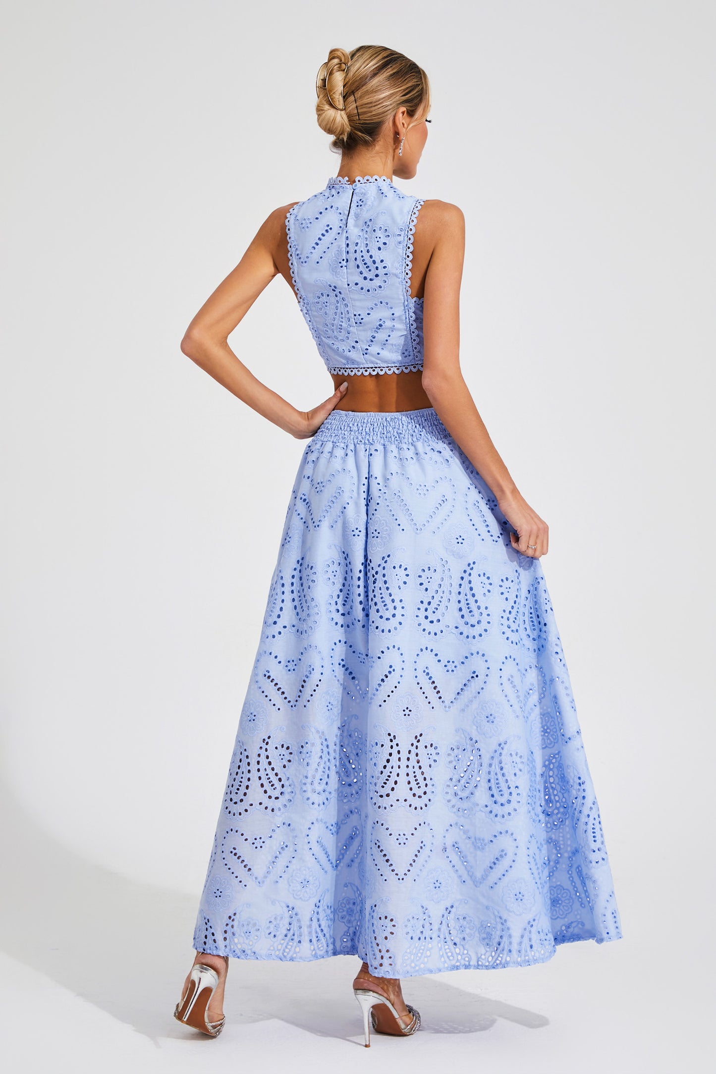 Lamb Blue Embroider Sleeveless Set