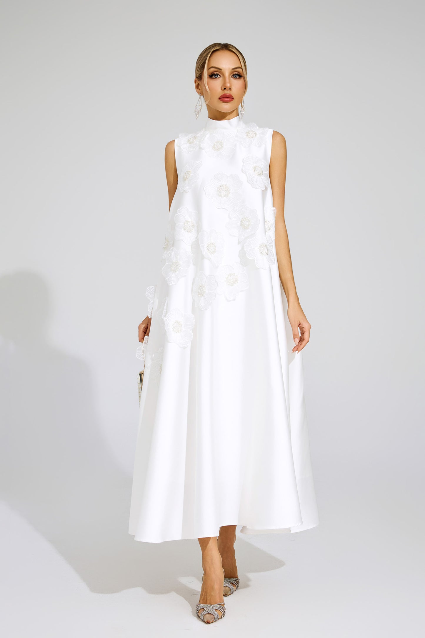 Lawrence White Flowers Sleeveless Dress