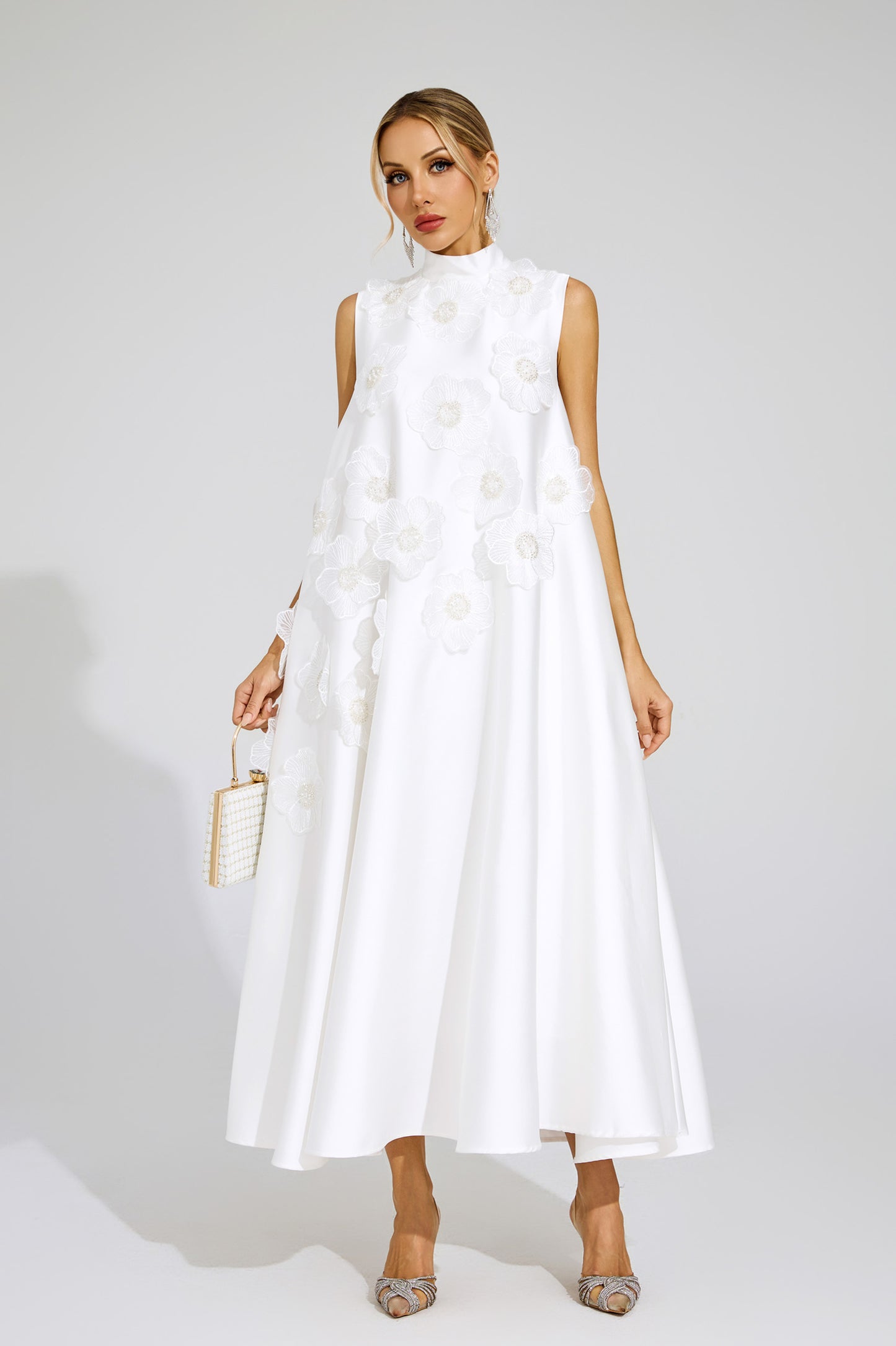 Lawrence White Flowers Sleeveless Dress