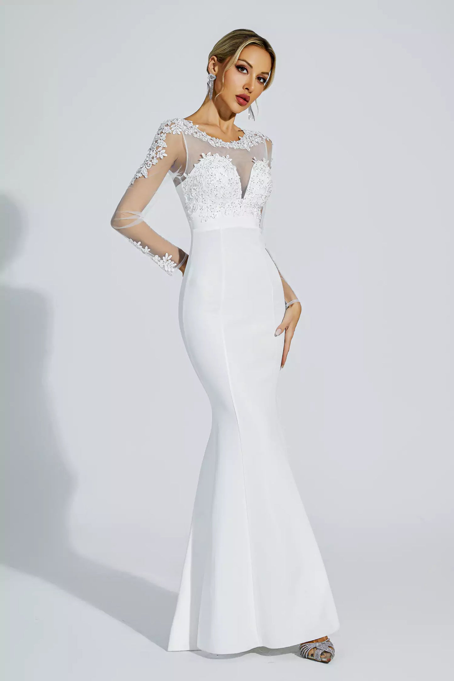 Madisyn White Lace Bodycon Maxi Dress