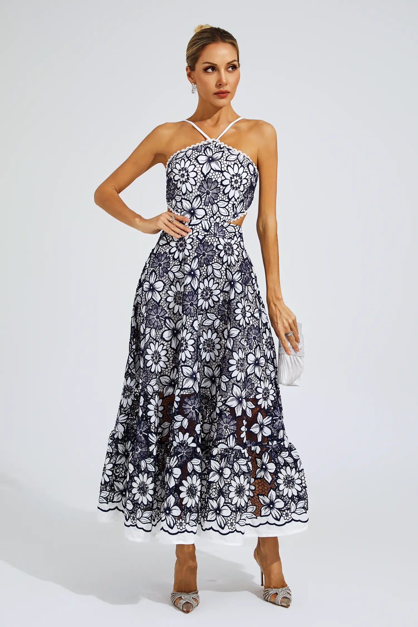 Michaelia Blue Cut Out Halter Dress