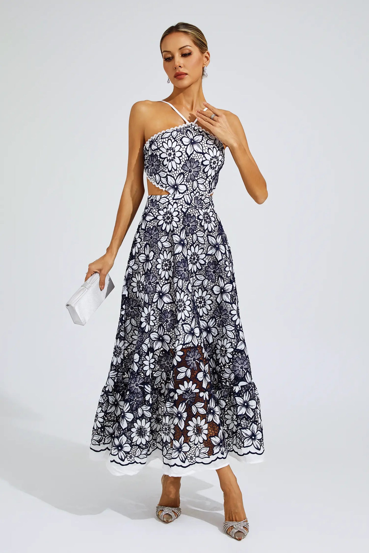 Michaelia Blue Cut Out Halter Dress