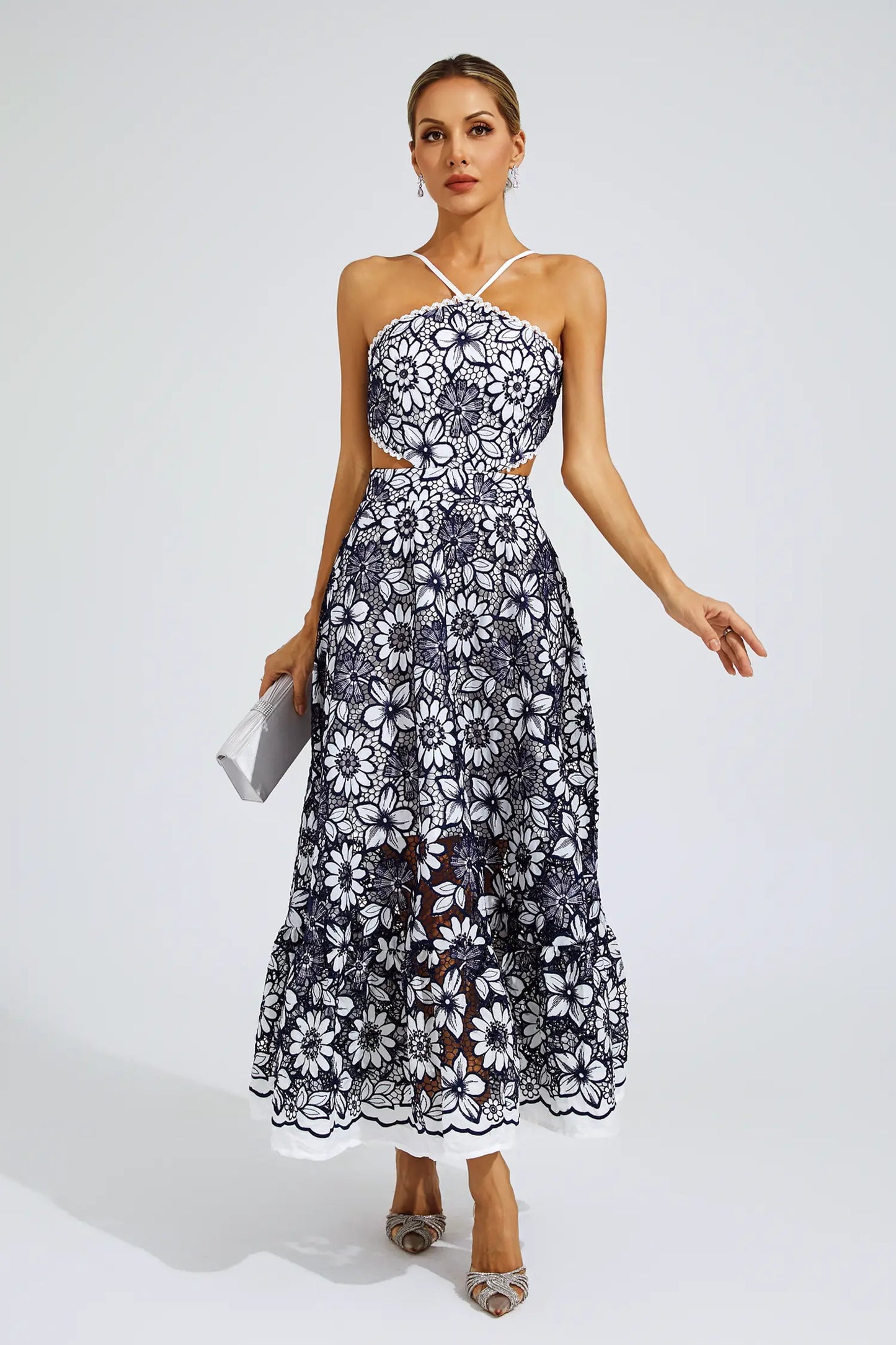 Michaelia Blue Cut Out Halter Dress