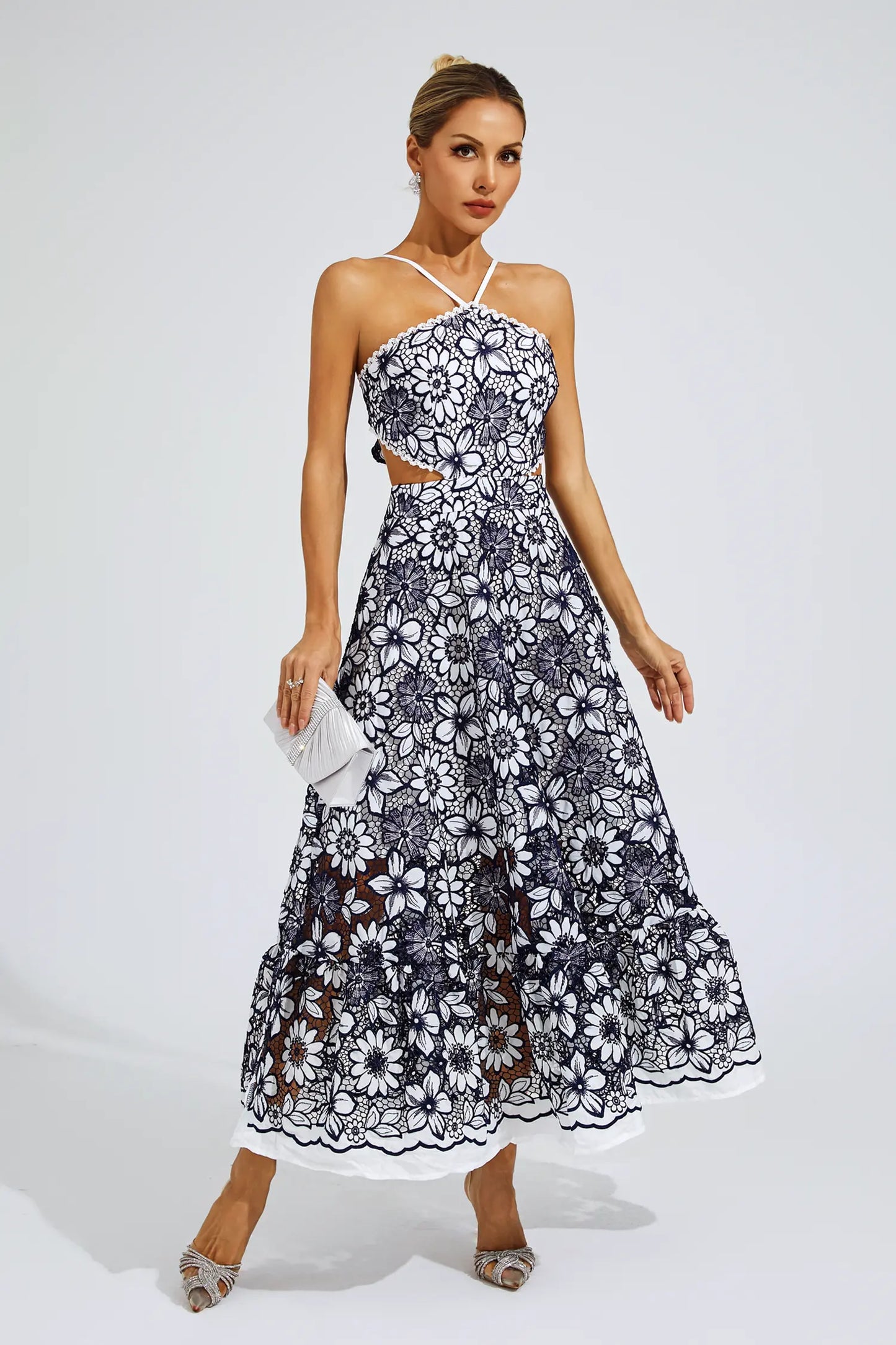 Michaelia Blue Cut Out Halter Dress