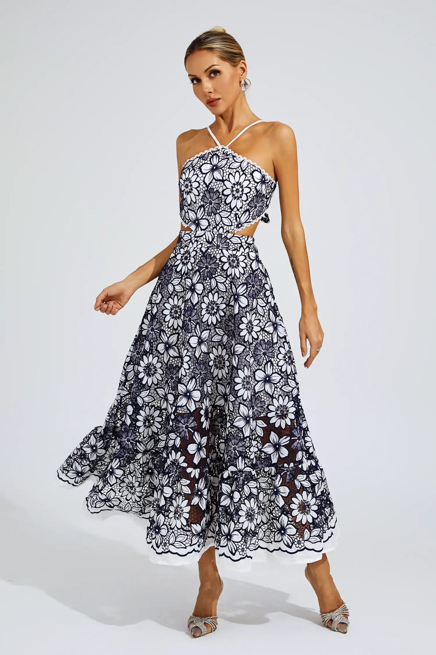 Michaelia Blue Cut Out Halter Dress