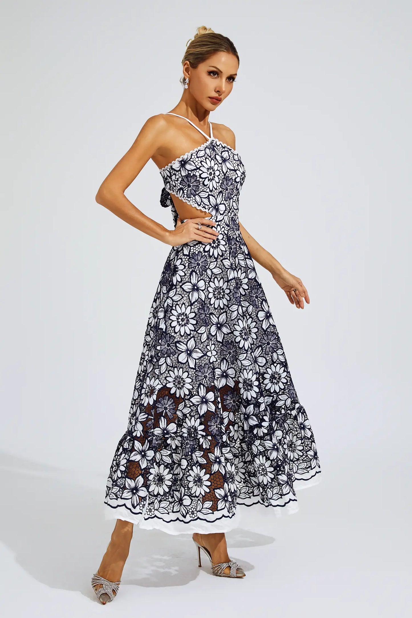 Michaelia Blue Cut Out Halter Dress