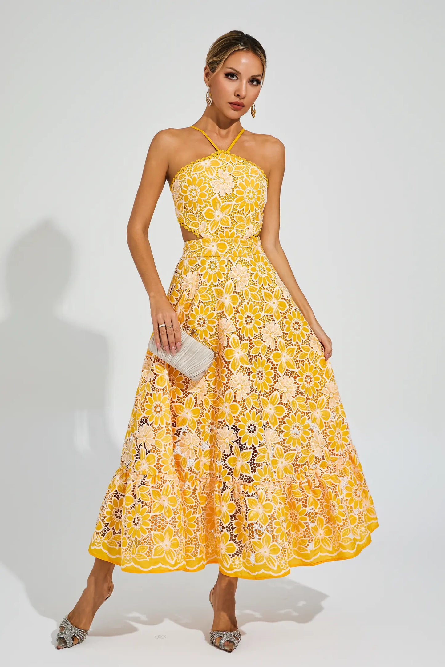 Michaelia Yellow Cut Out Halter Dress